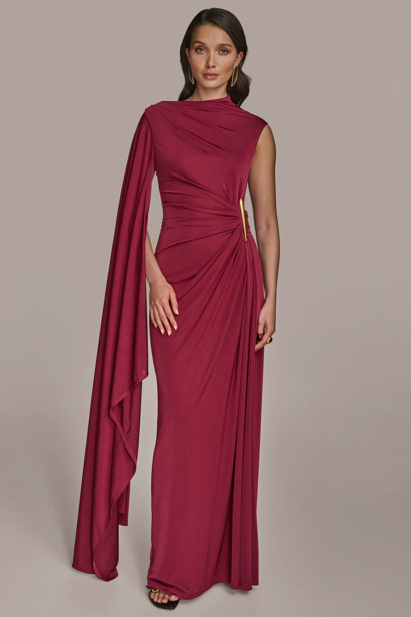 CAPE-SLEEVE MOCK-NECK GOWN - VXVOV