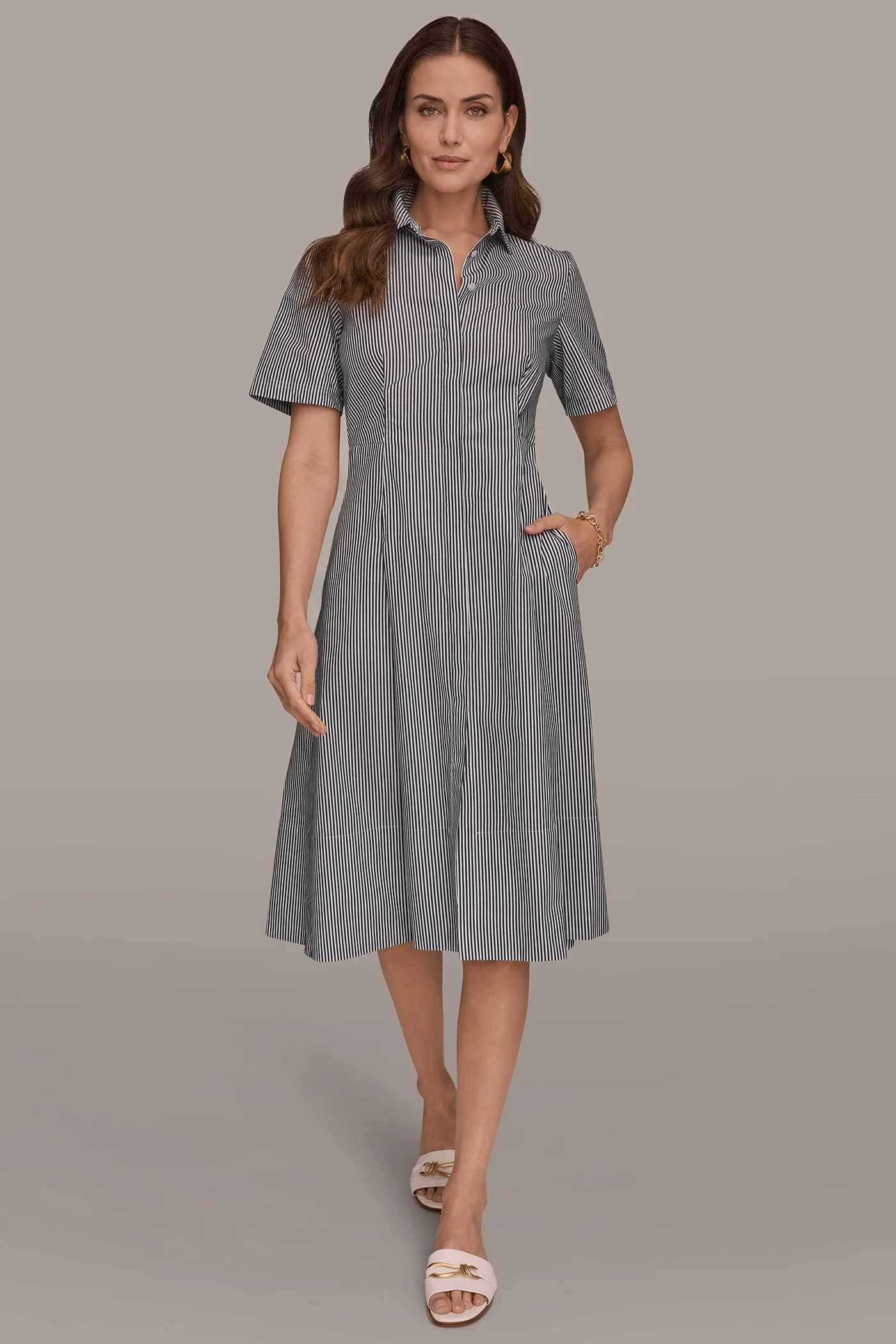 COTTON-POPLIN STRIPED MIDI SHIRT DRESS - VXVOV