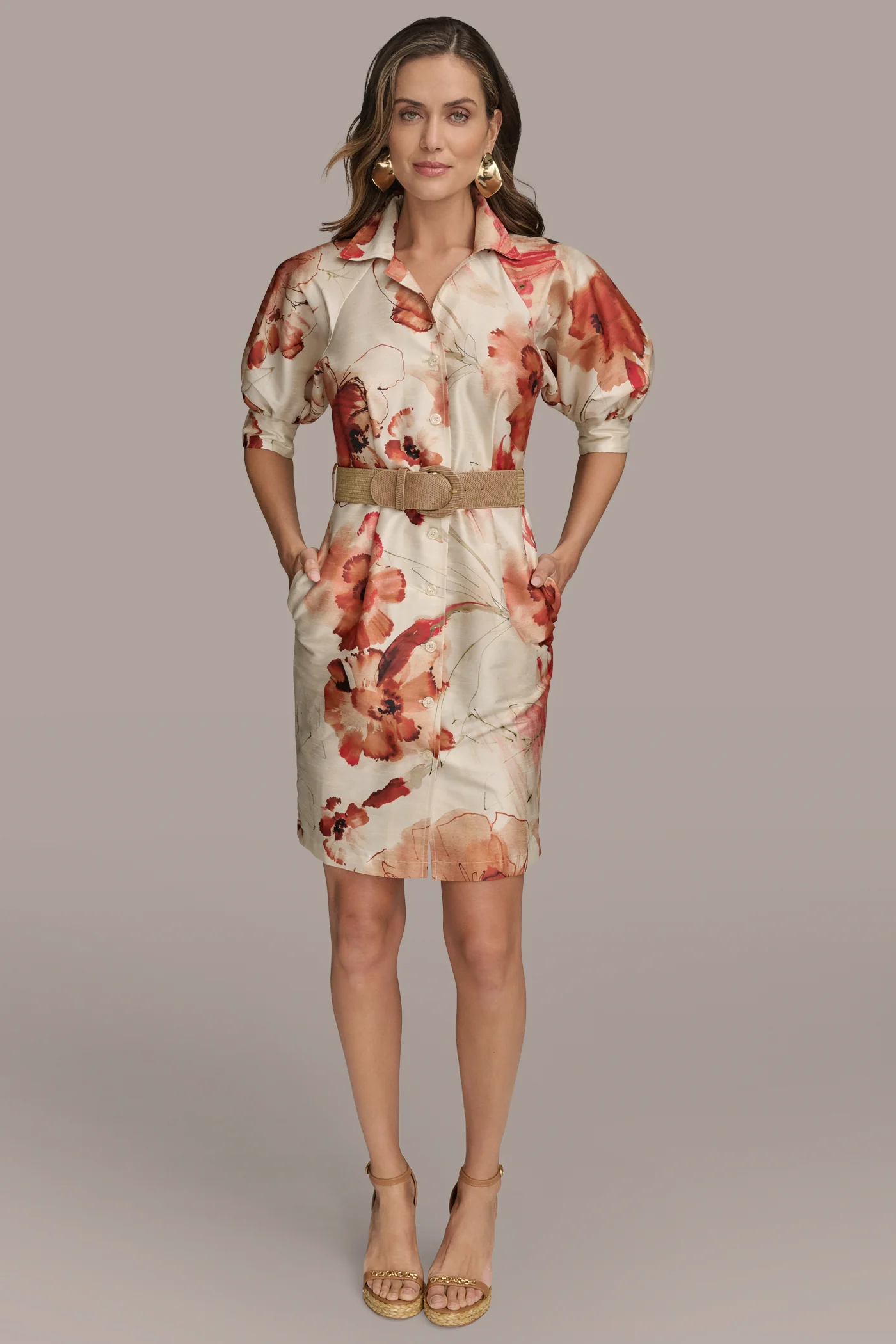 FLORAL PUFF SLEEVE MINI SHIRT DRESS - VXVOV