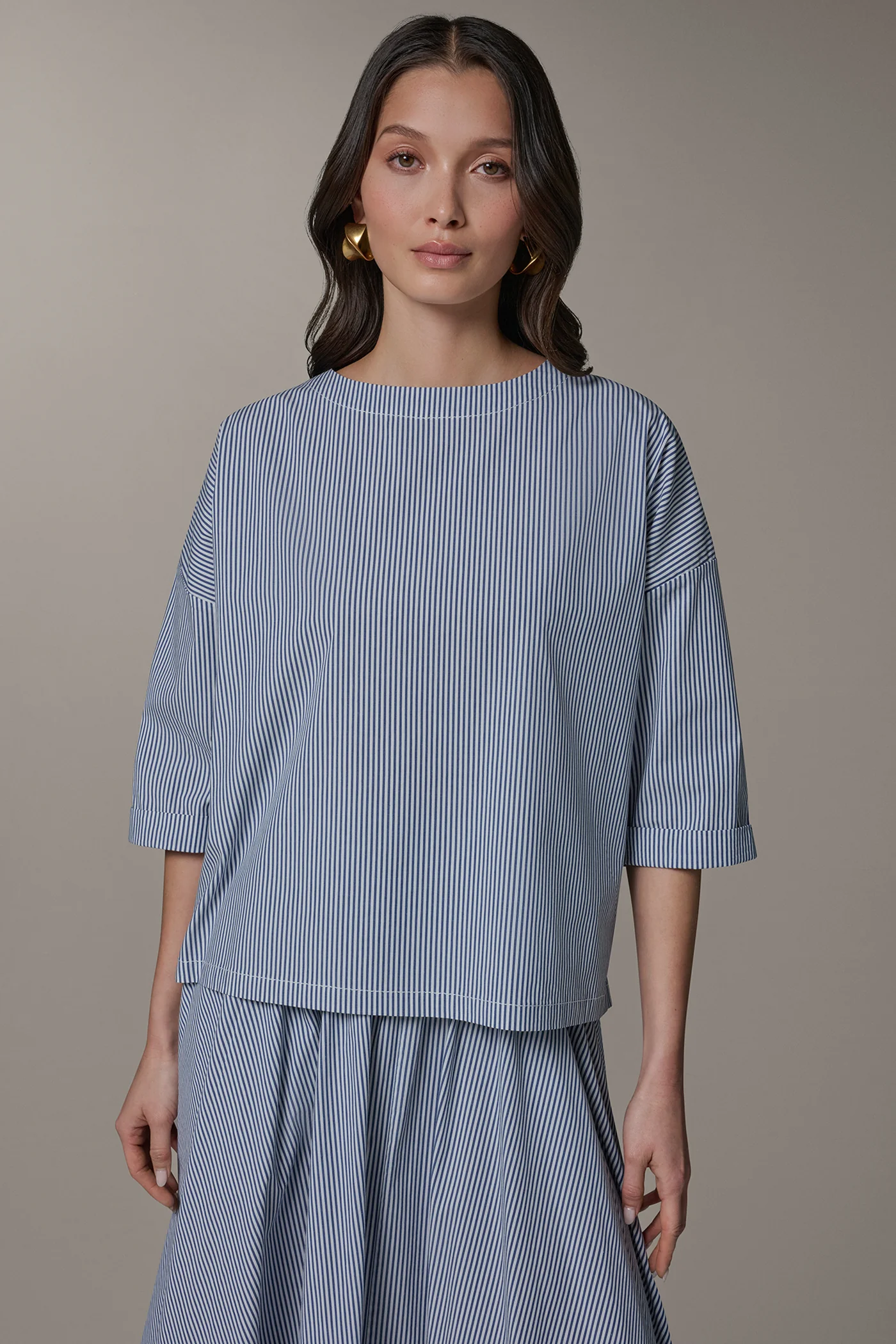 STRIPED 3/4 SLEEVE BOAT NECK BLOUSE - VXVOV