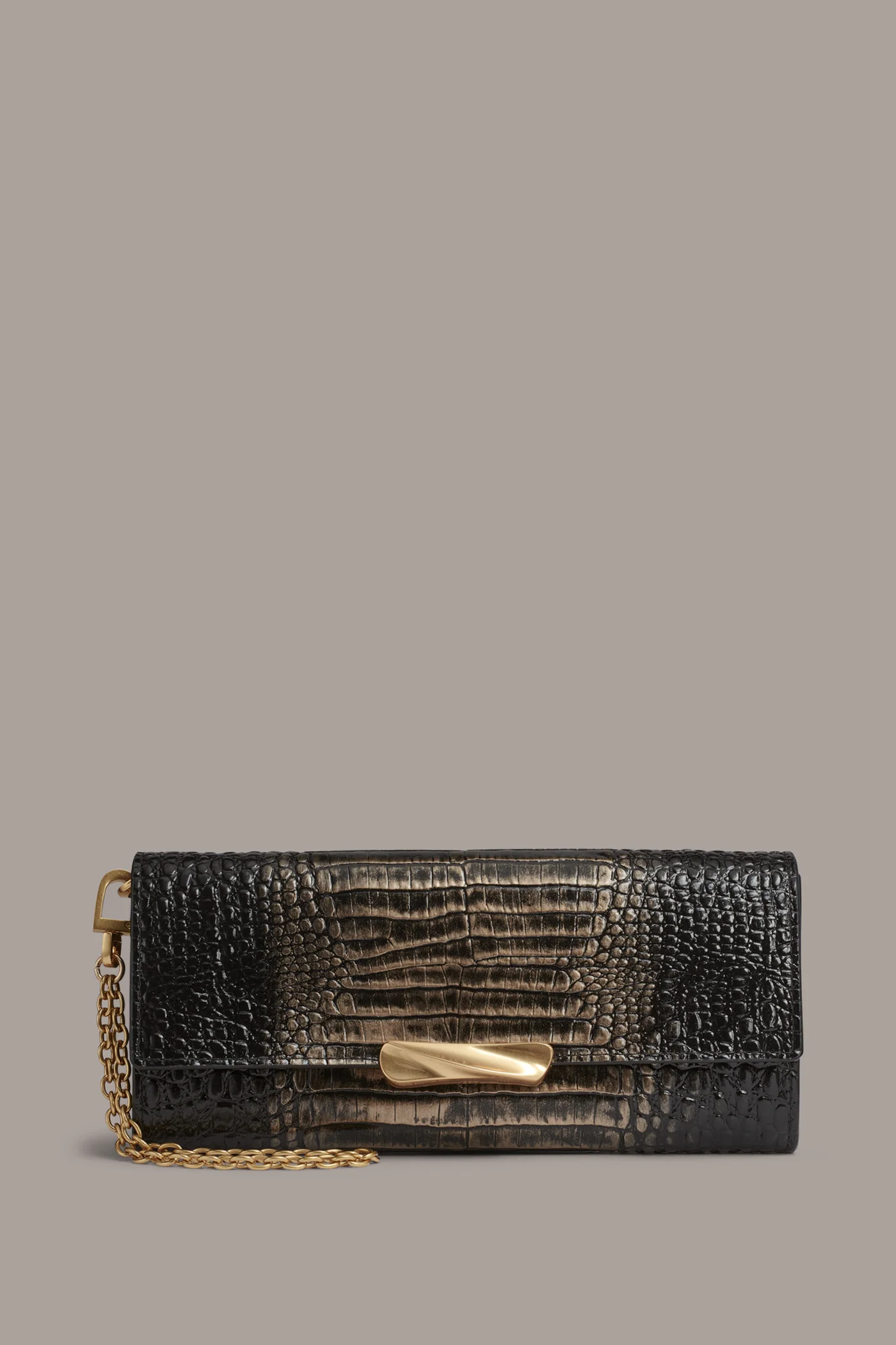 AMAGANSETT METALLIC CROC-EFFECT FLAP WALLET - VXVOV