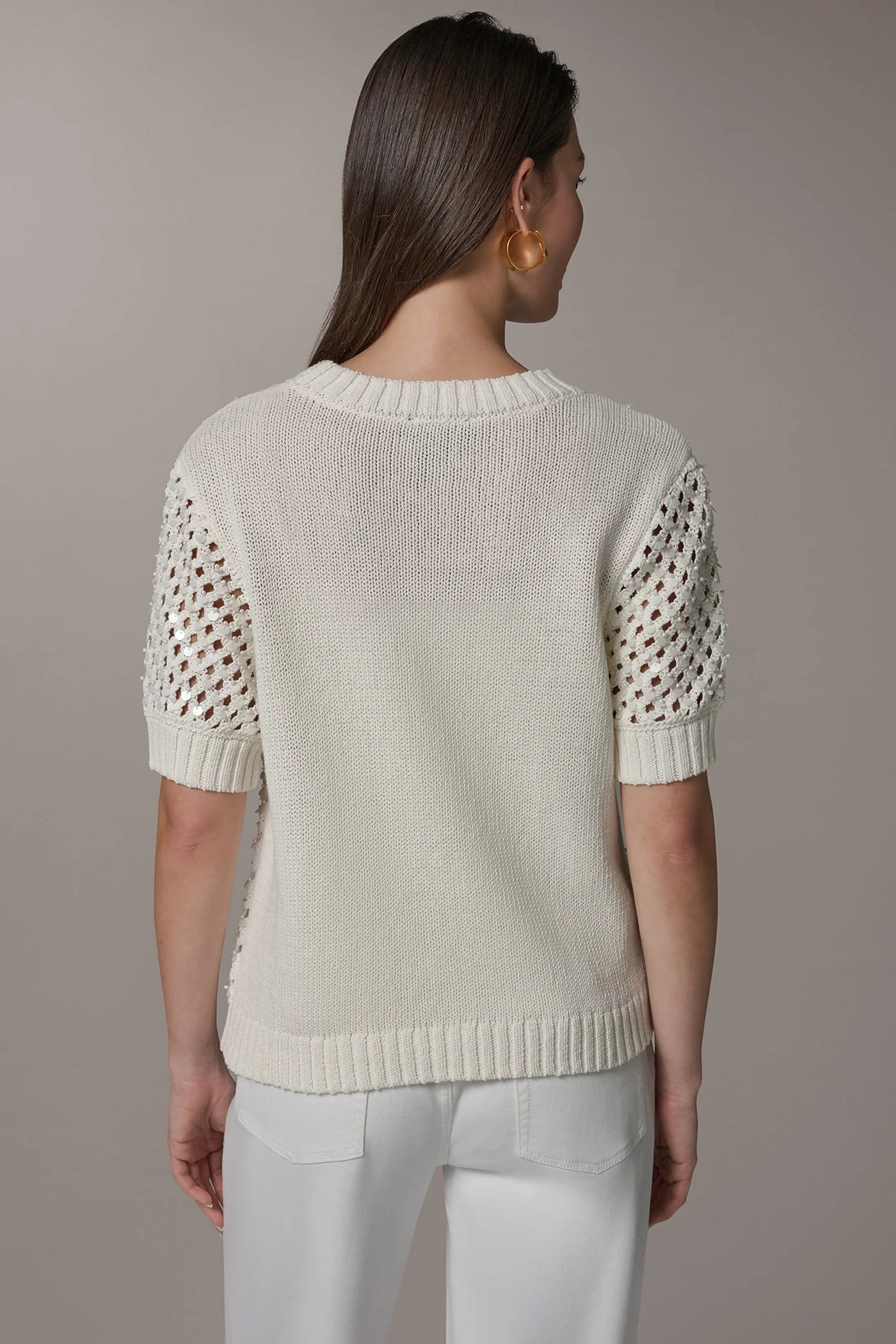CREW NECK SHORT SLEEVE PEARL SEQUIN SWEATER - VXVOV