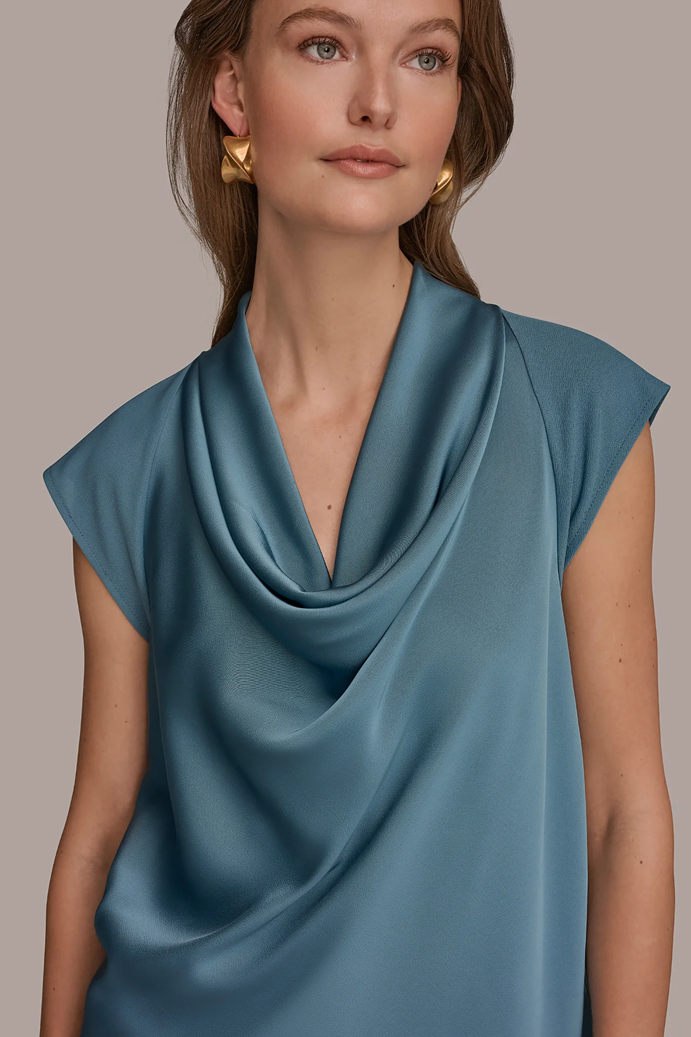 MIXED MEDIA COWL-NECK TOP - VXVOV