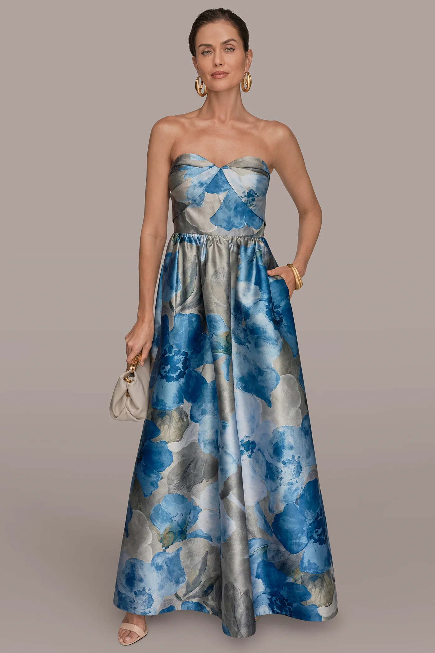 MIKADO FLORAL STRAPLESS SWEETHEART BALL GOWN - VXVOV