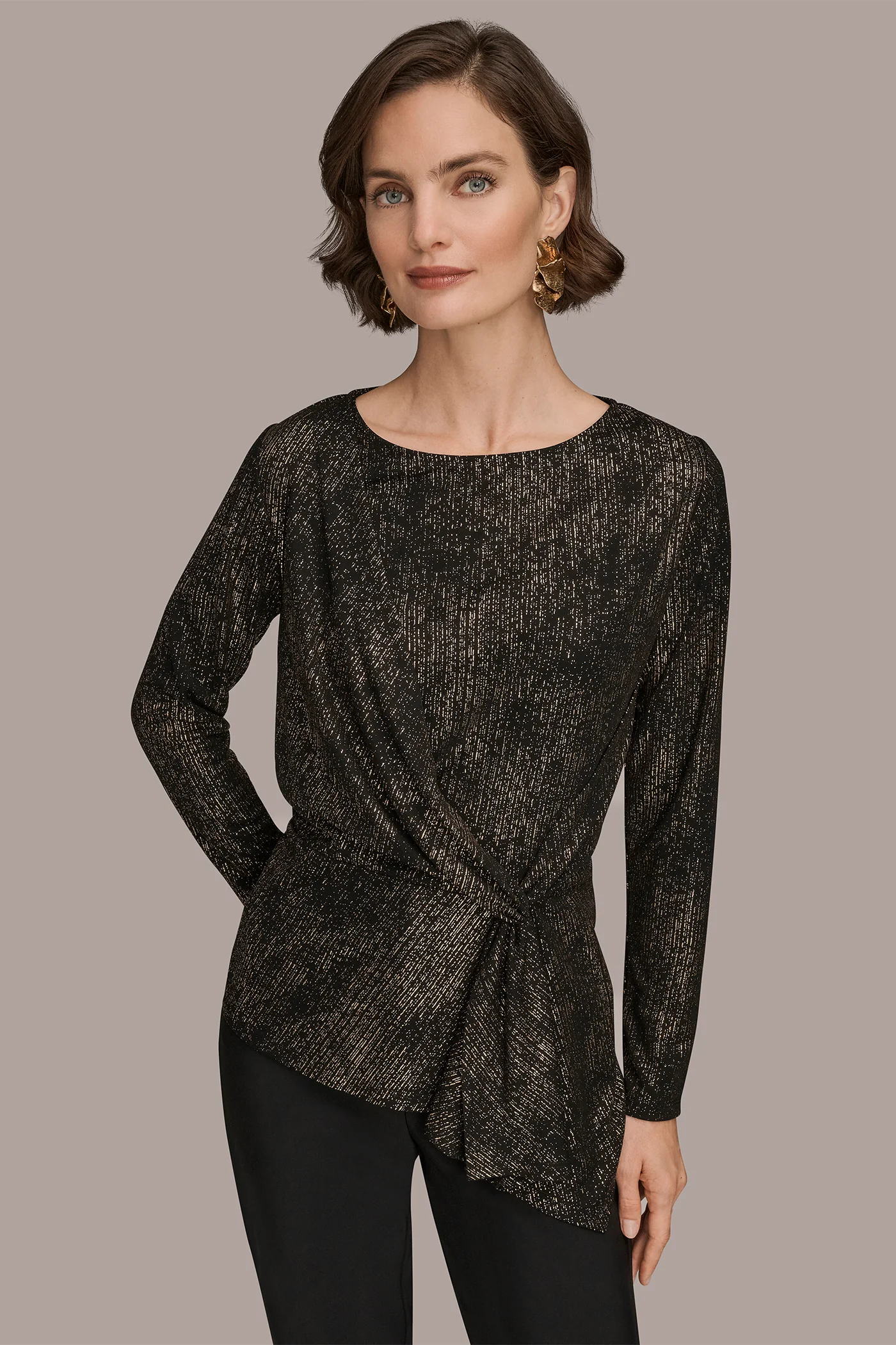 LONG SLEEVE ASYMMETRIC METALLIC TOP - VXVOV