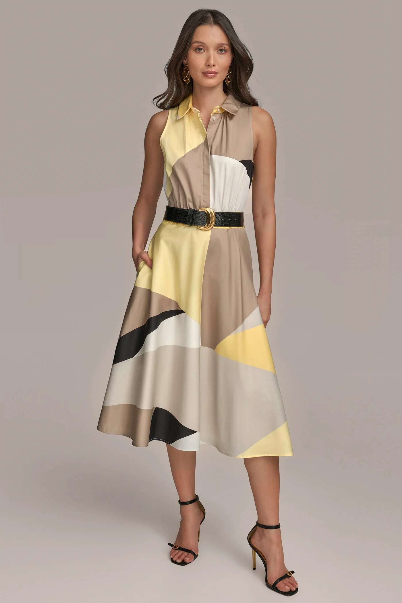SLEEVELESS COLOR-BLOCK SHIRT DRESS - VXVOV