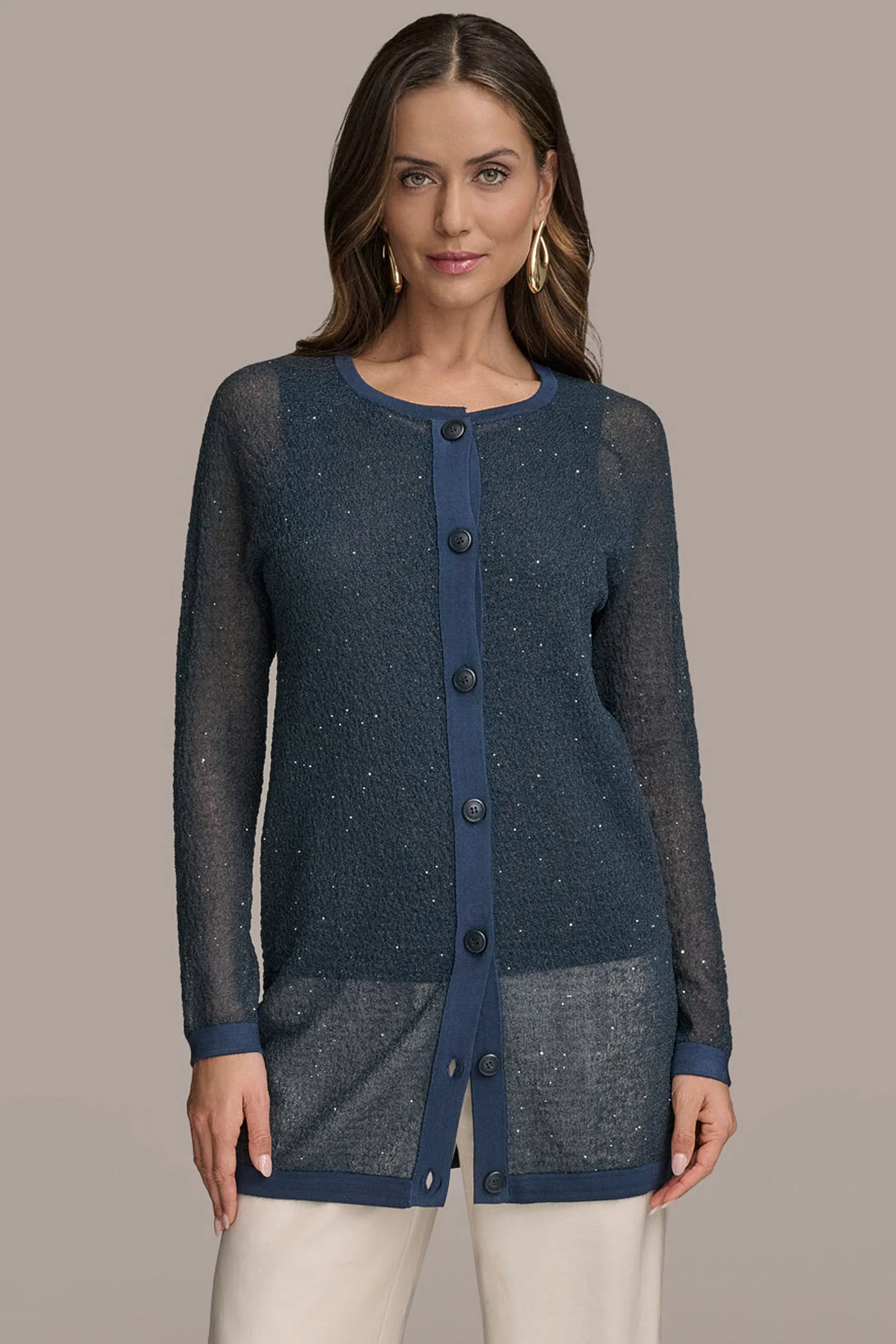 LONG SEQUINED BOUCL   KNIT CARDIGAN - VXVOV