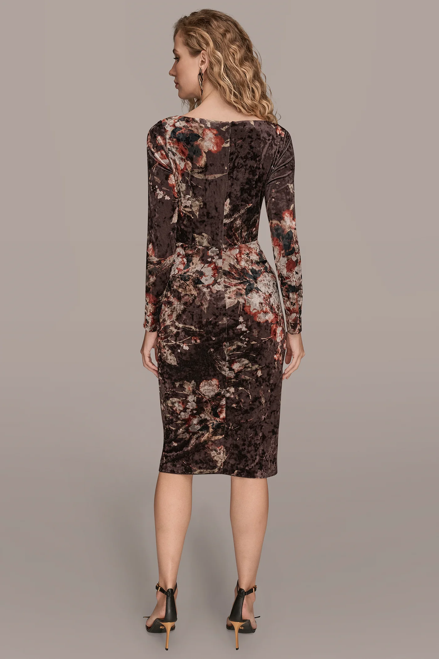 CRUSHED VELVET FLORAL SHEATH DRESS - VXVOV