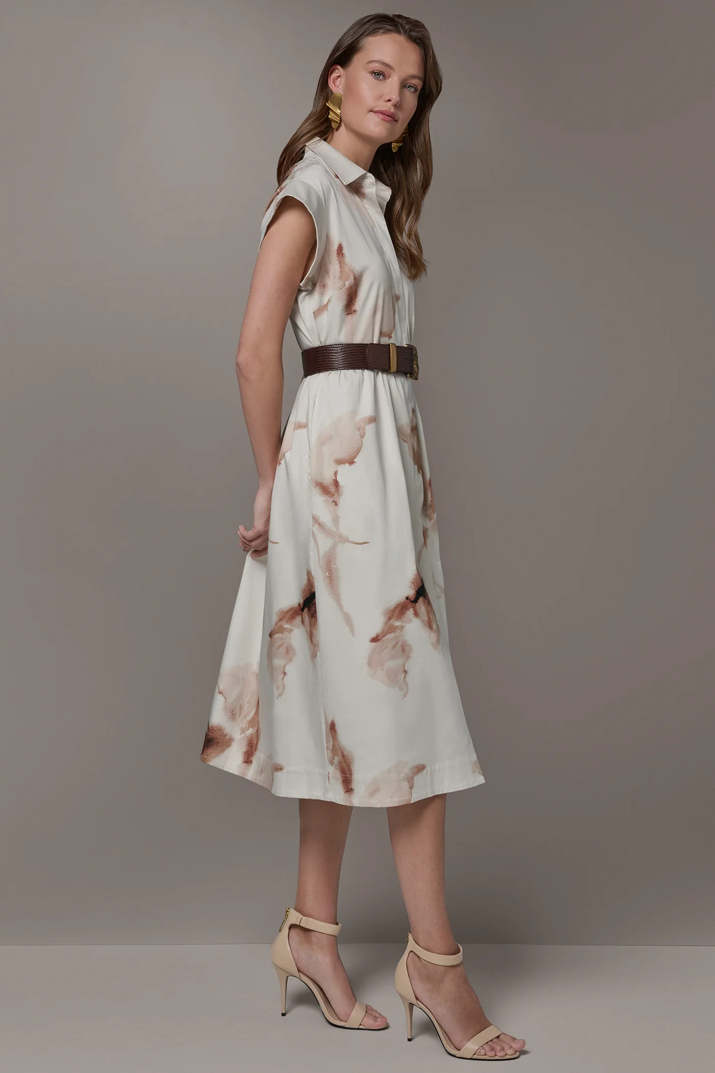 COTTON-SATEEN FLORAL MIDI SHIRT DRESS - VXVOV