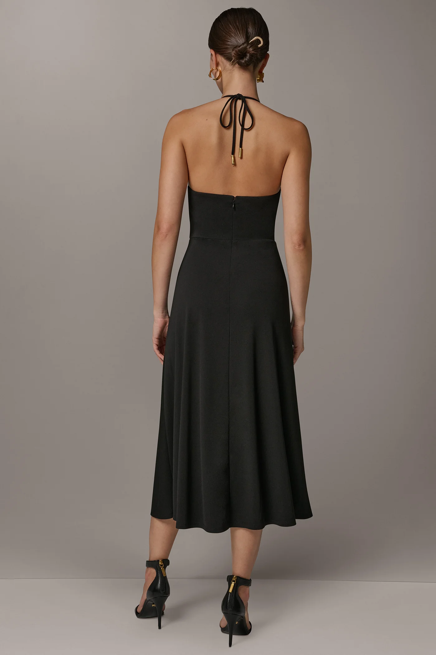 SLEEVELESS COWL NECK MIDI HALTER DRESS - VXVOV