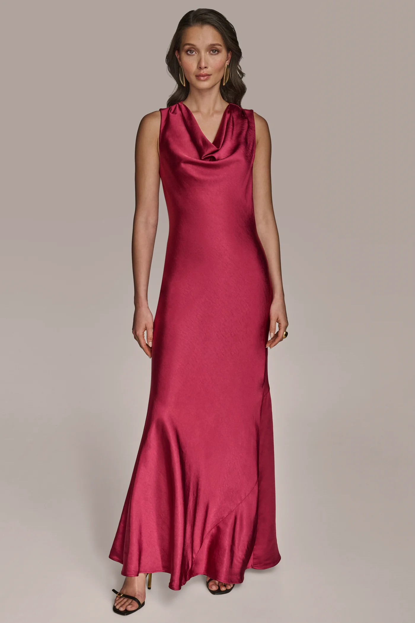 SATIN SLEEVELESS COWL-NECK GOWN - VXVOV