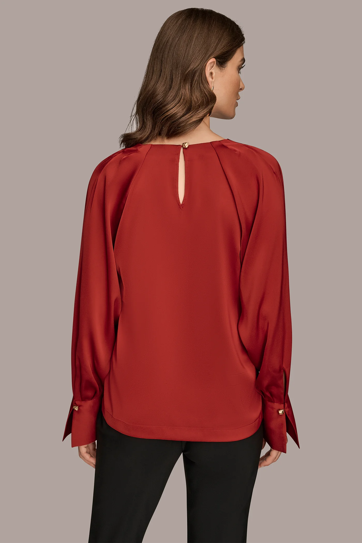 SATIN LONG SLEEVE KEYHOLE TOP - VXVOV