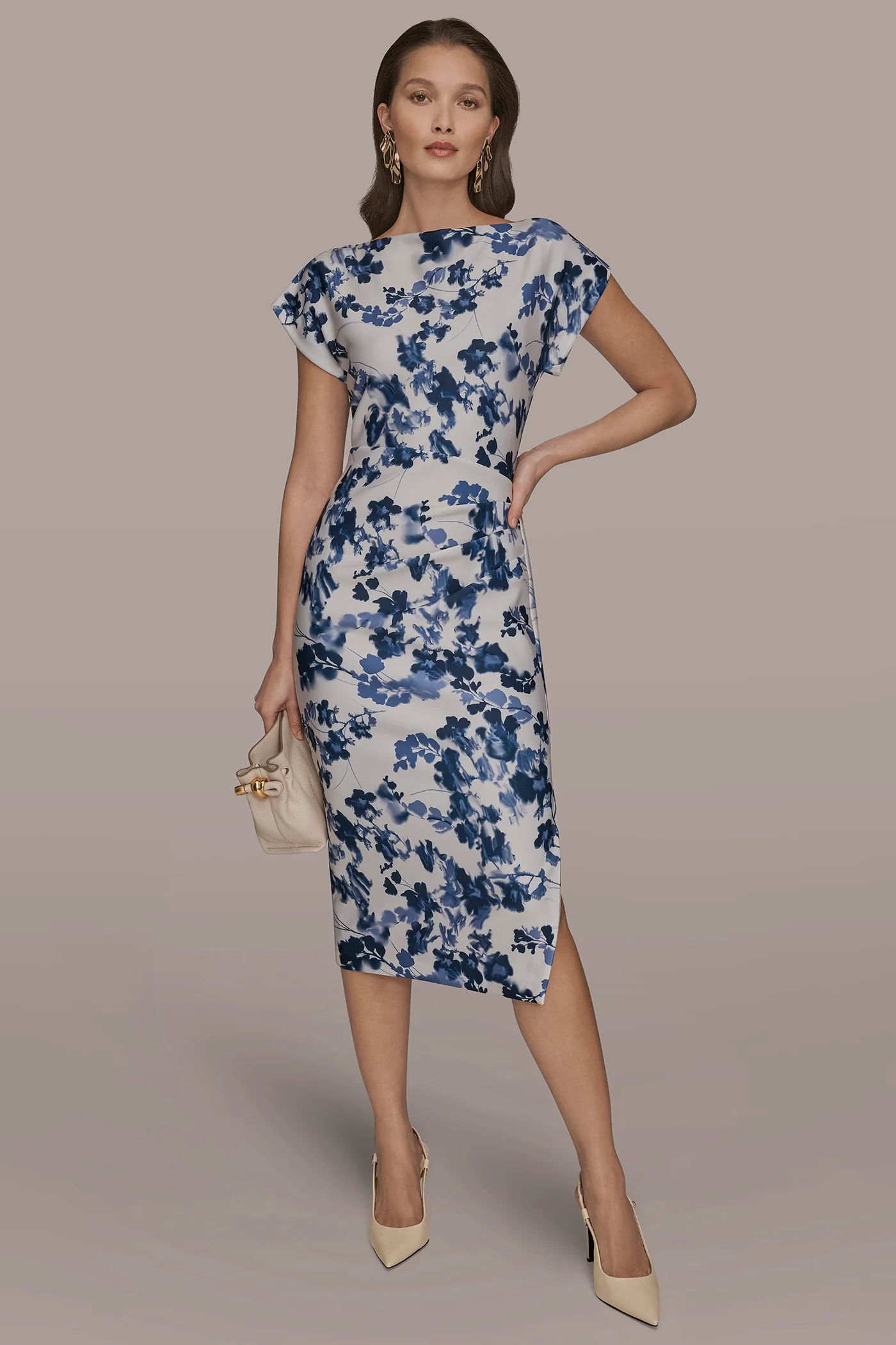 FLORAL CAP SLEEVE MIDI SHEATH DRESS - VXVOV