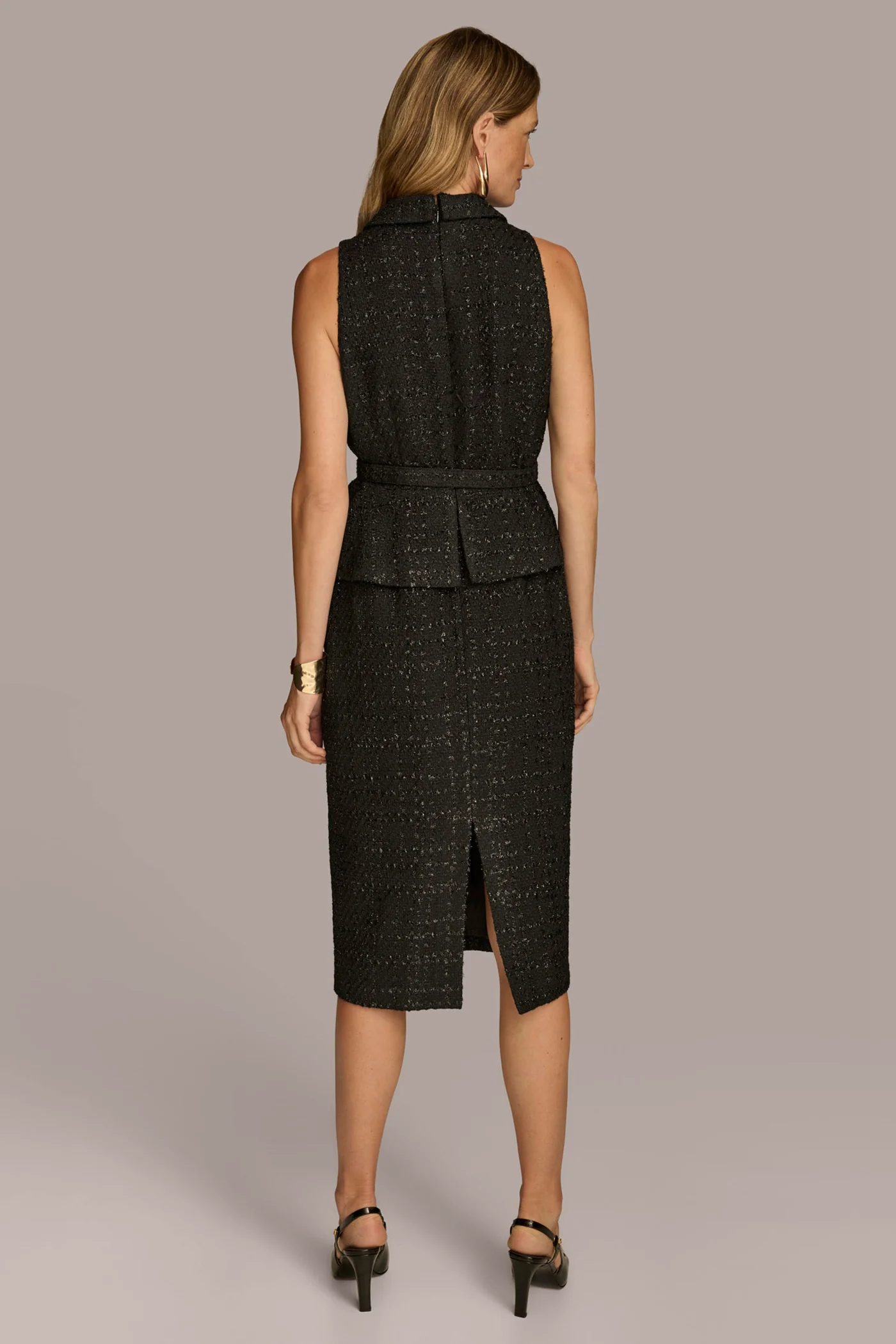 TWEED SLEEVELESS MIDI PEPLUM DRESS - VXVOV