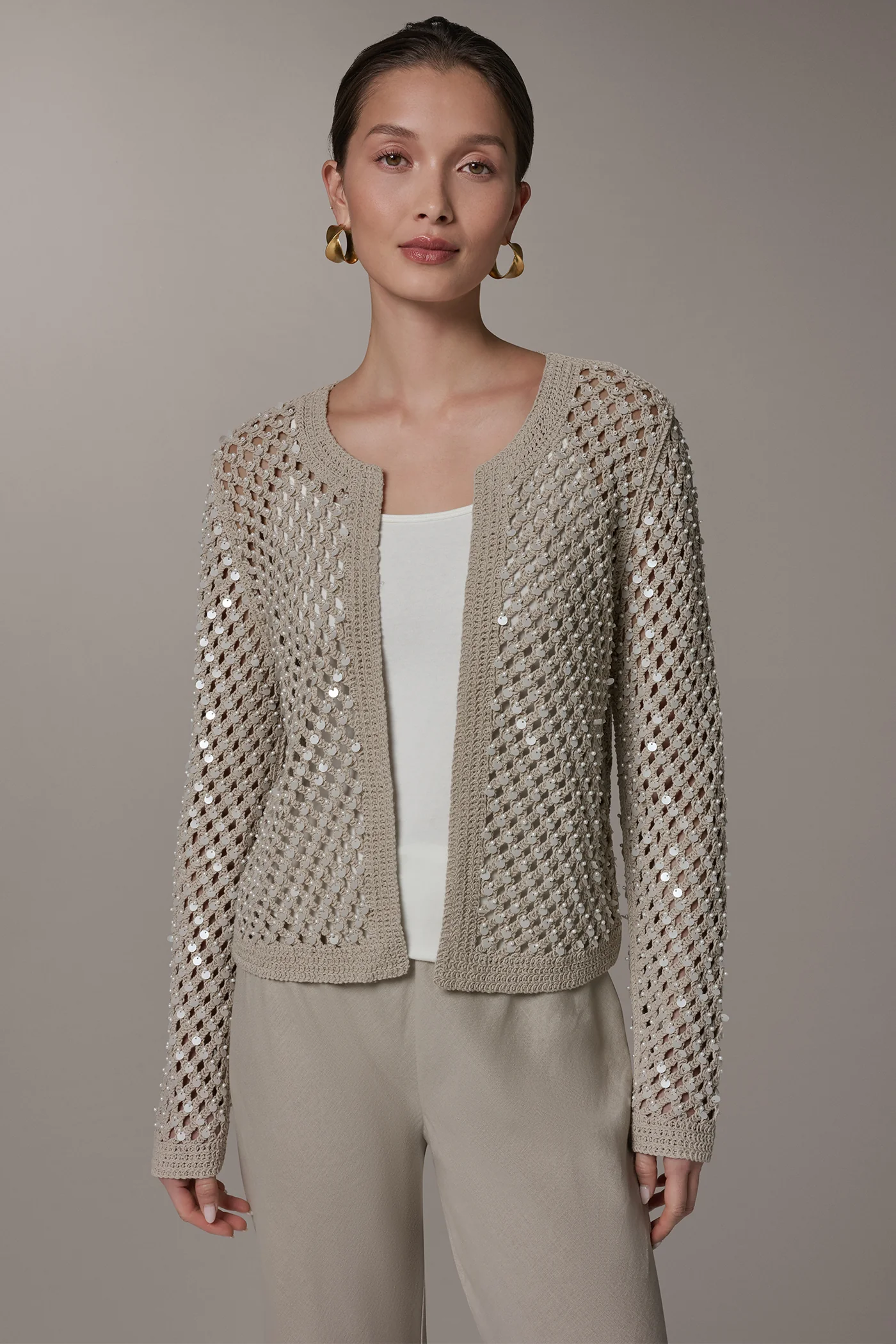 CREW NECK LONG SLEEVE PEARL SWEATER - VXVOV
