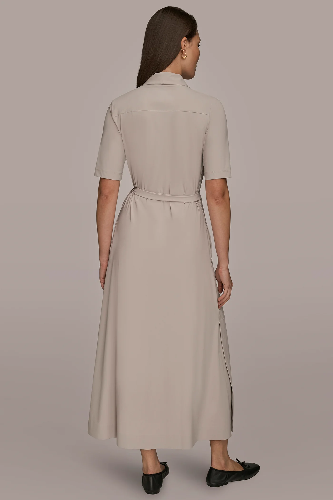 ELBOW-SLEEVE MIDI WRAP DRESS - VXVOV