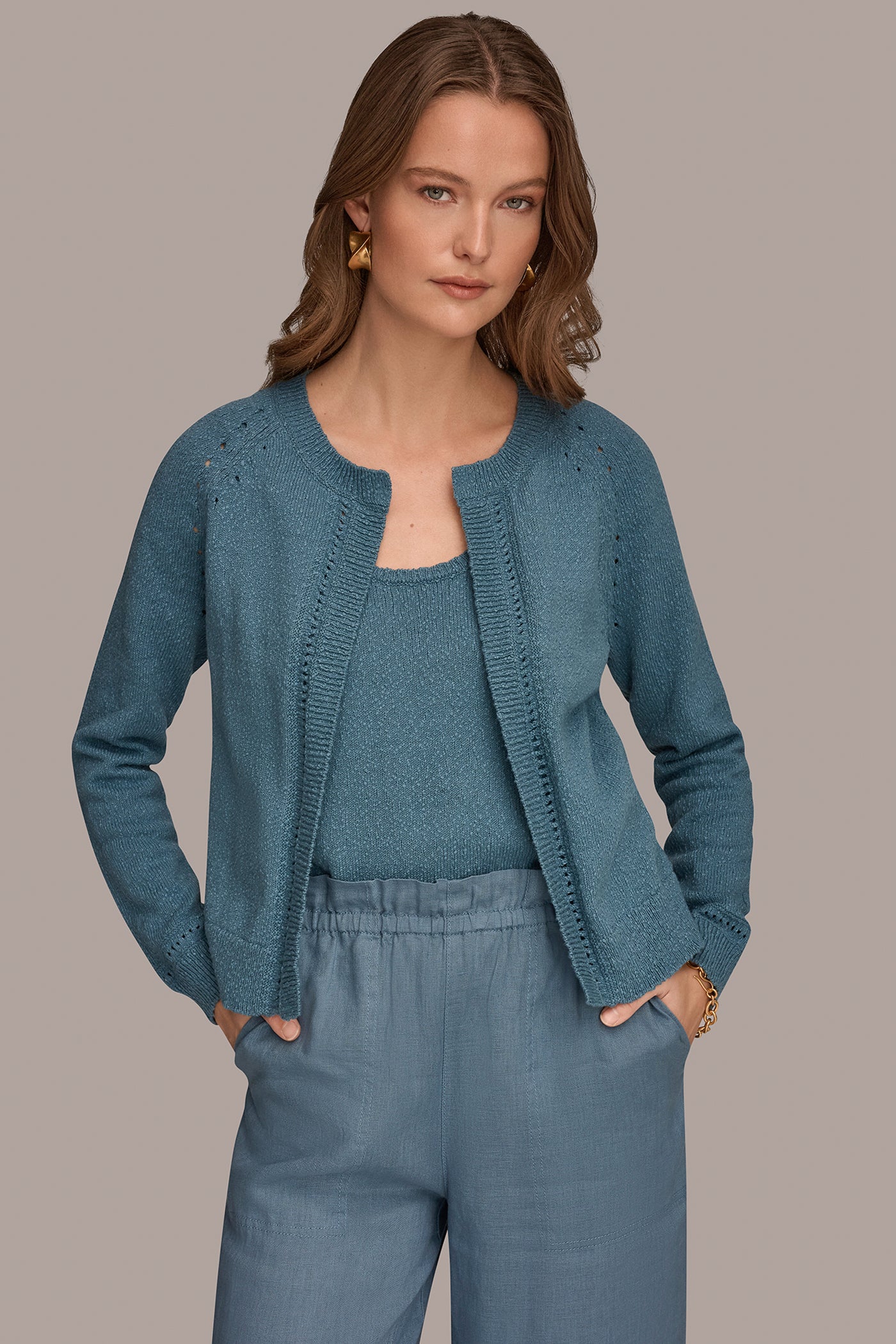 COTTON POINTELLE TRIM CARDIGAN - VXVOV
