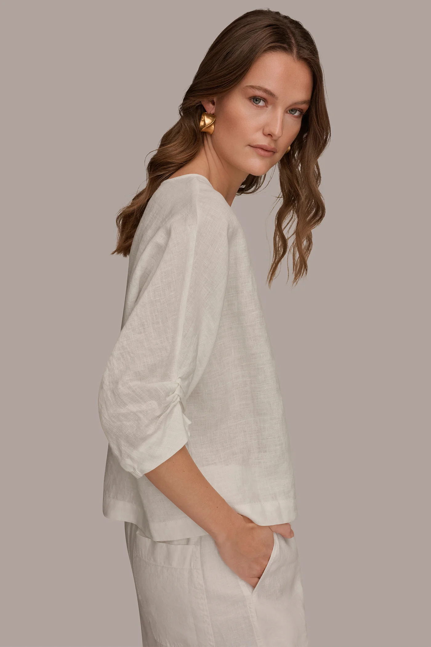 LINEN TWIST CUFF SLEEVE BLOUSE - VXVOV