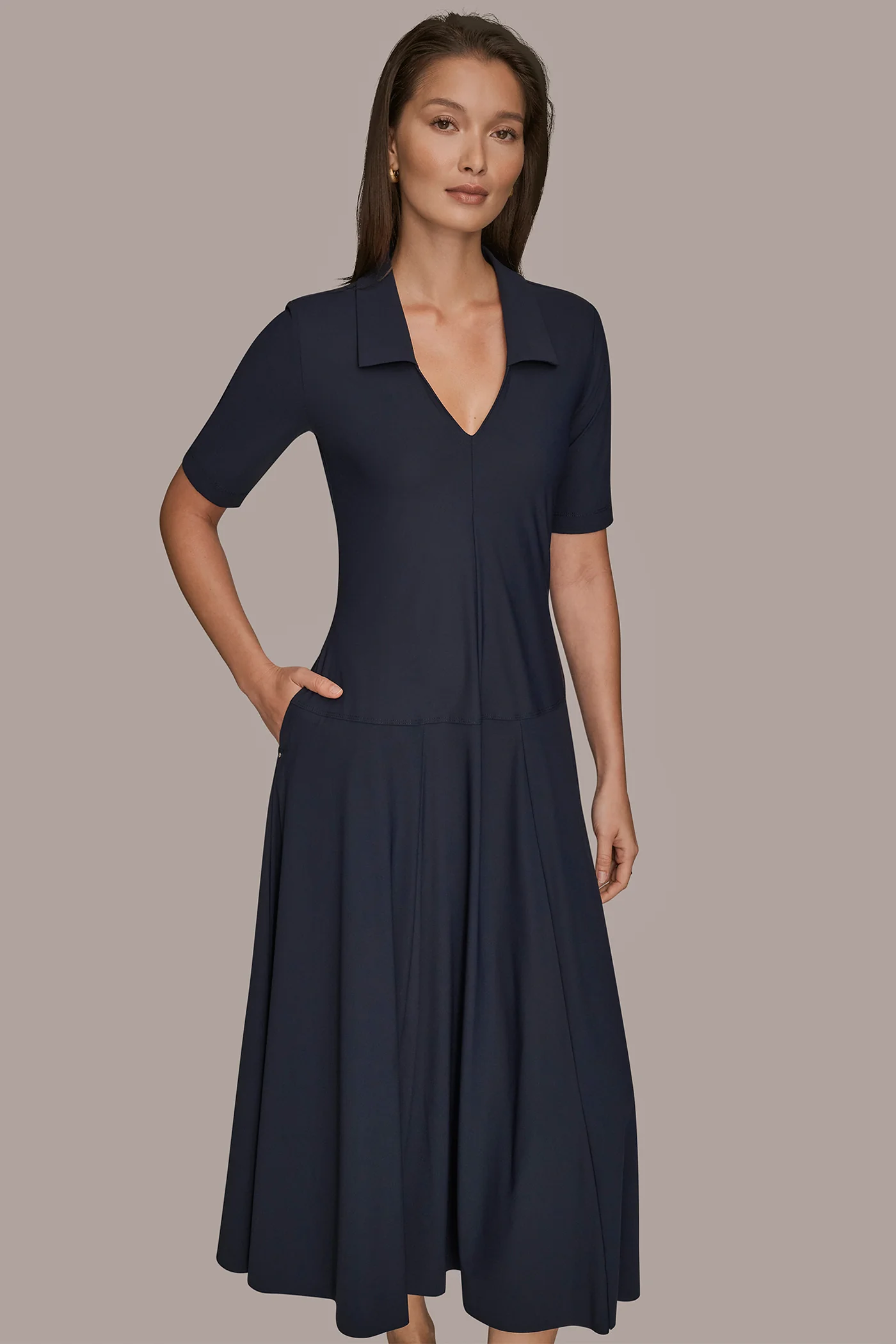 ELBOW SLEEVE MIDI POLO DRESS - VXVOV