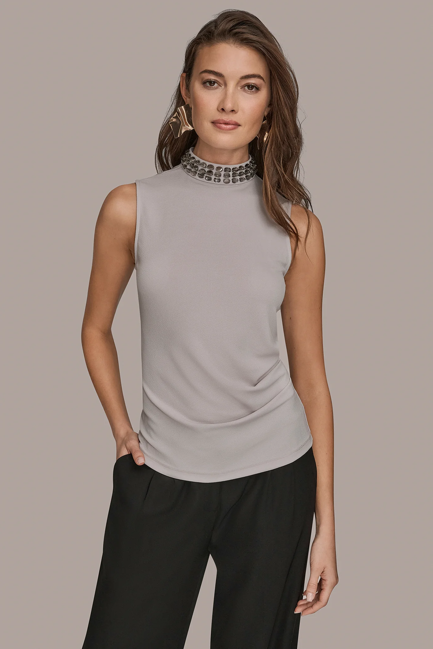 EMBELLISHED MOCK NECK TOP - VXVOV