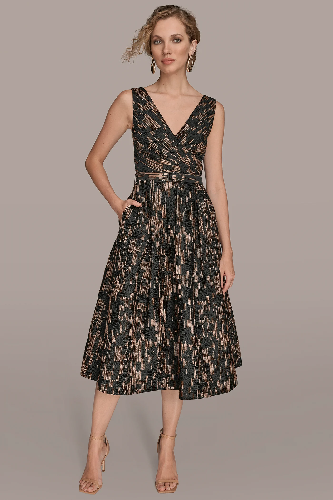 SLEEVELESS WRAP BROCADE MIDI GOWN - VXVOV