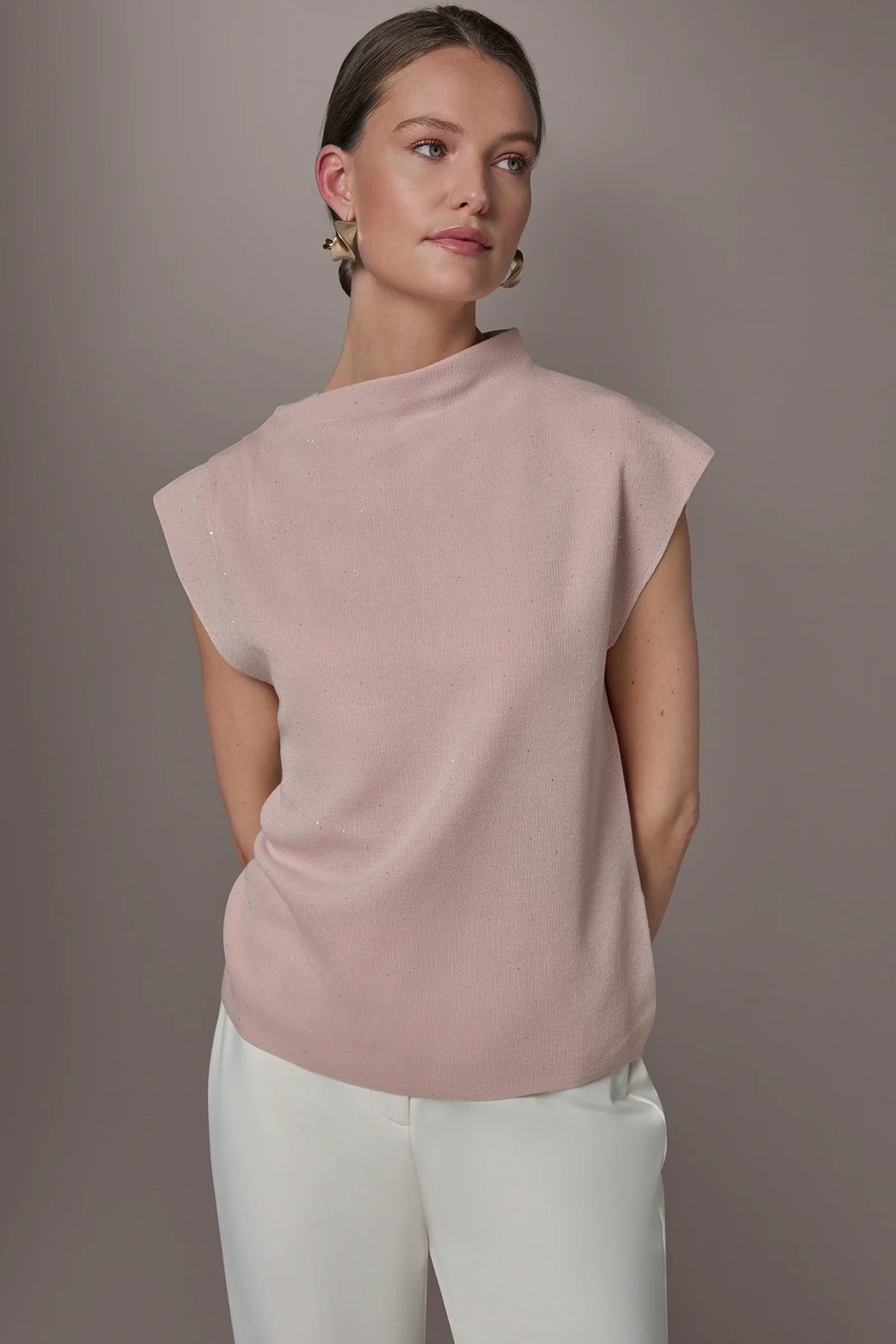 SEQUIN ASYMMETRIC FUNNEL NECK SWEATER - VXVOV
