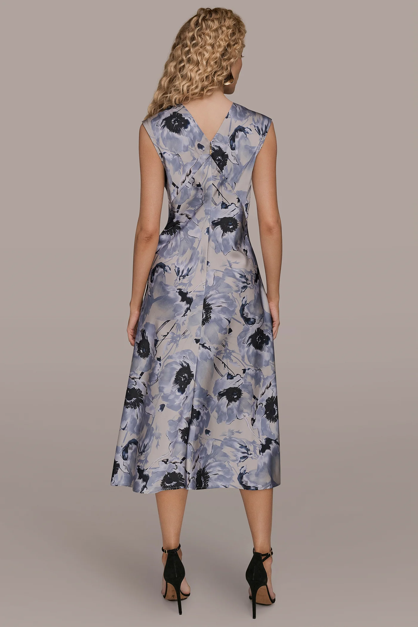 CAP SLEEVE V-NECK PRINTED MIDI DRESS - VXVOV