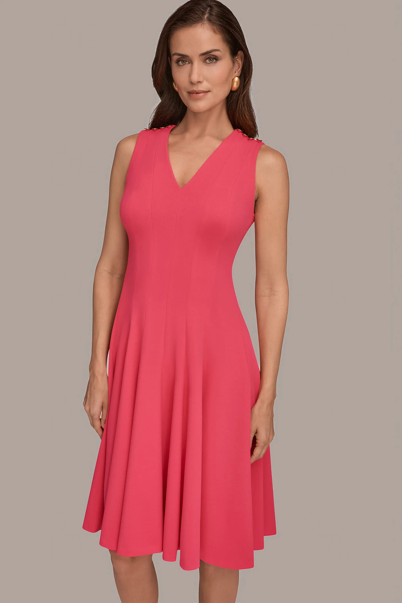 SLEEVELESS BUTTON MIDI FIT AND FLARE DRESS - VXVOV
