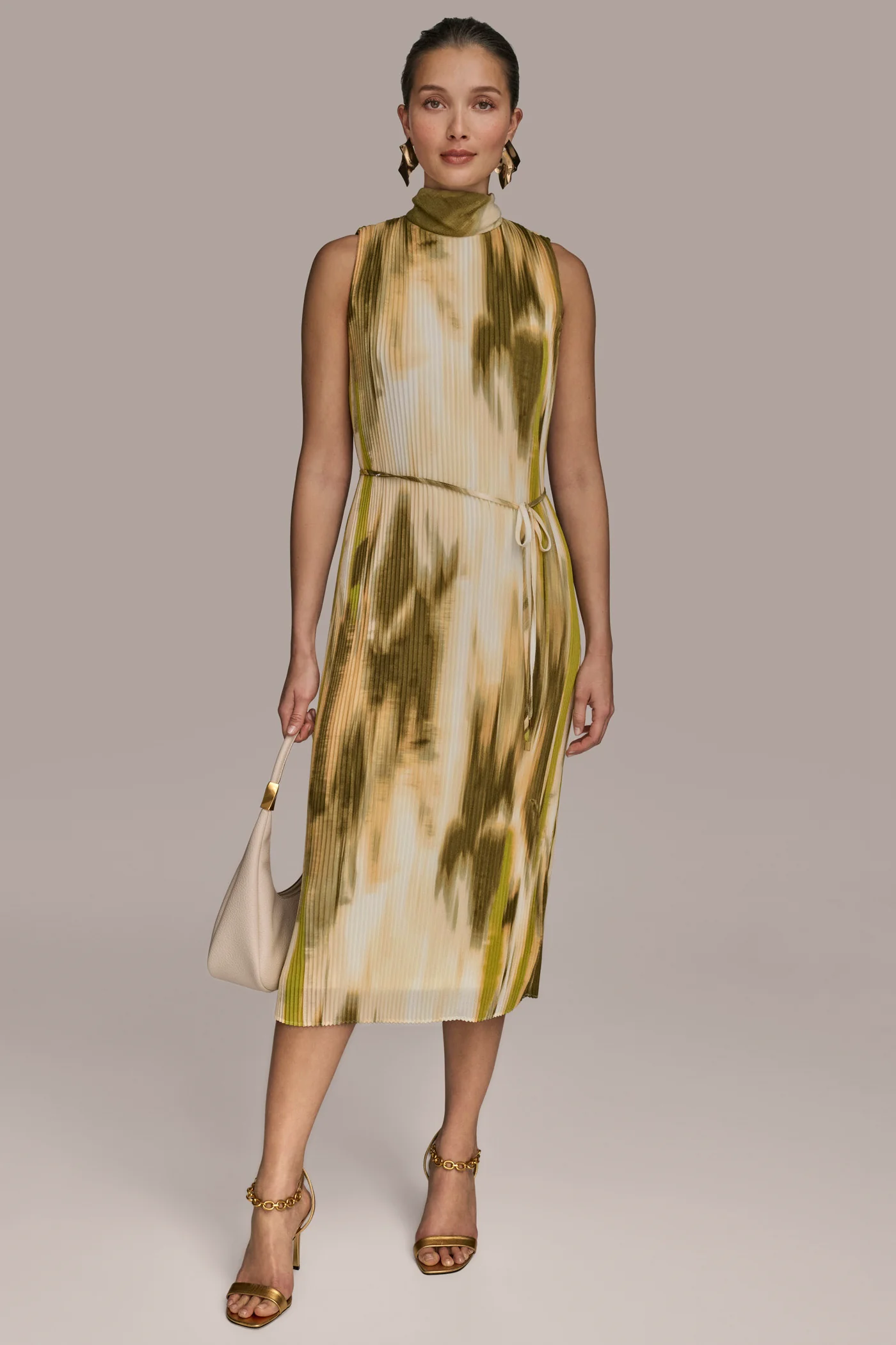 CHIFFON SLEEVELESS PLEATED MIDI DRESS - VXVOV