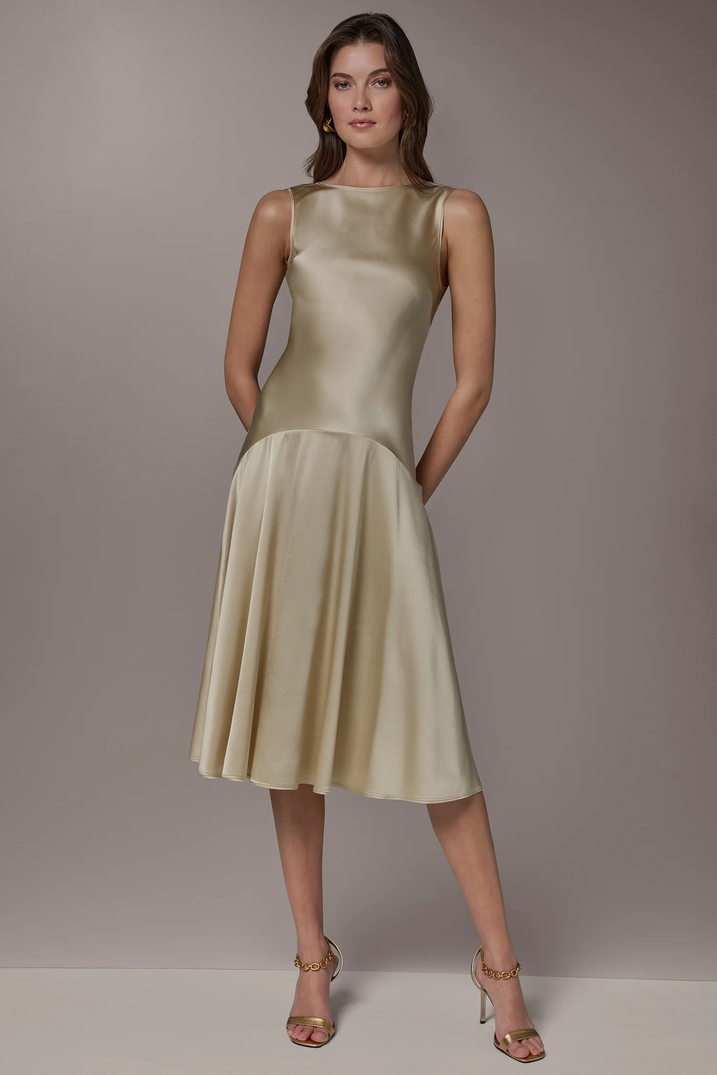 SILK-CHARMEUSE MIDI A-LINE DRESS - VXVOV