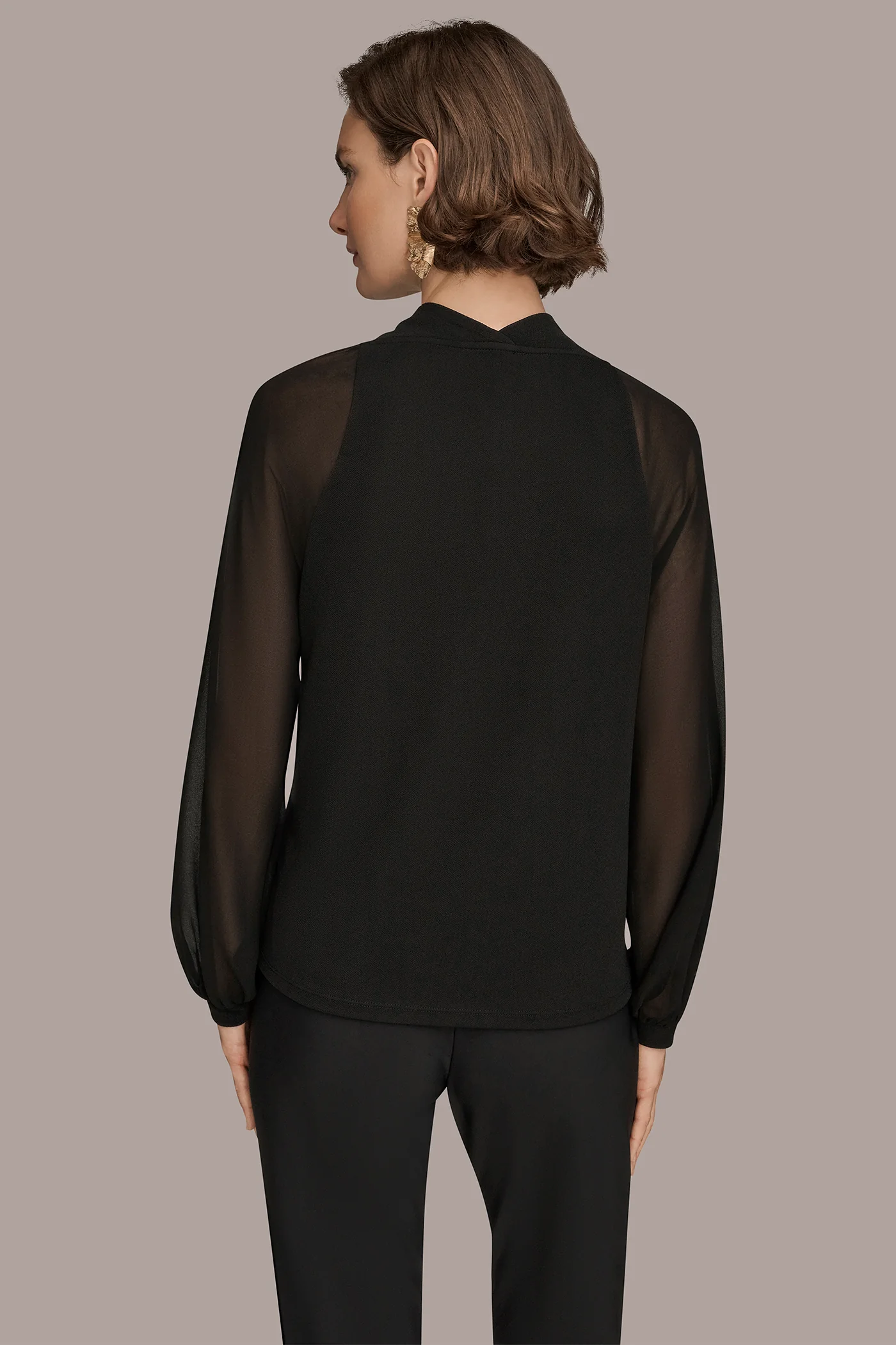 SATIN LONG SLEEVE COWL-NECK BLOUSE - VXVOV