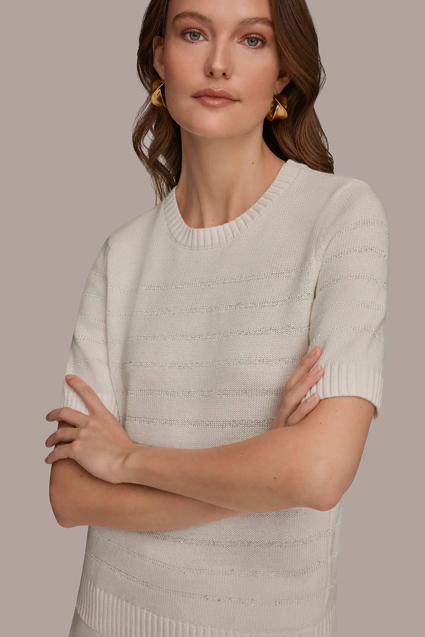 COTTON-BLEND SEQUIN STRIPE SWEATER - VXVOV