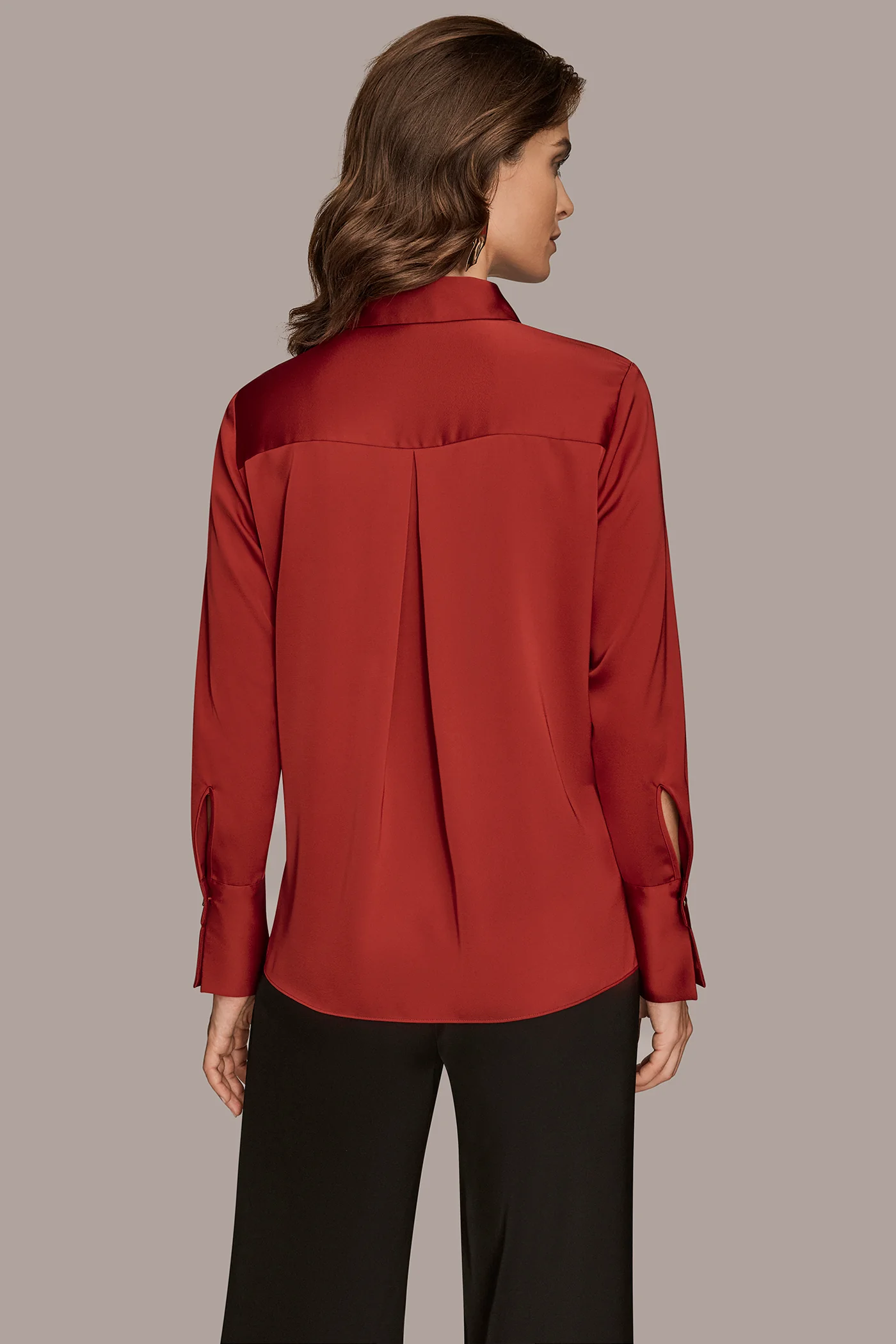 SOLID SATIN BUTTON DOWN BLOUSE - VXVOV