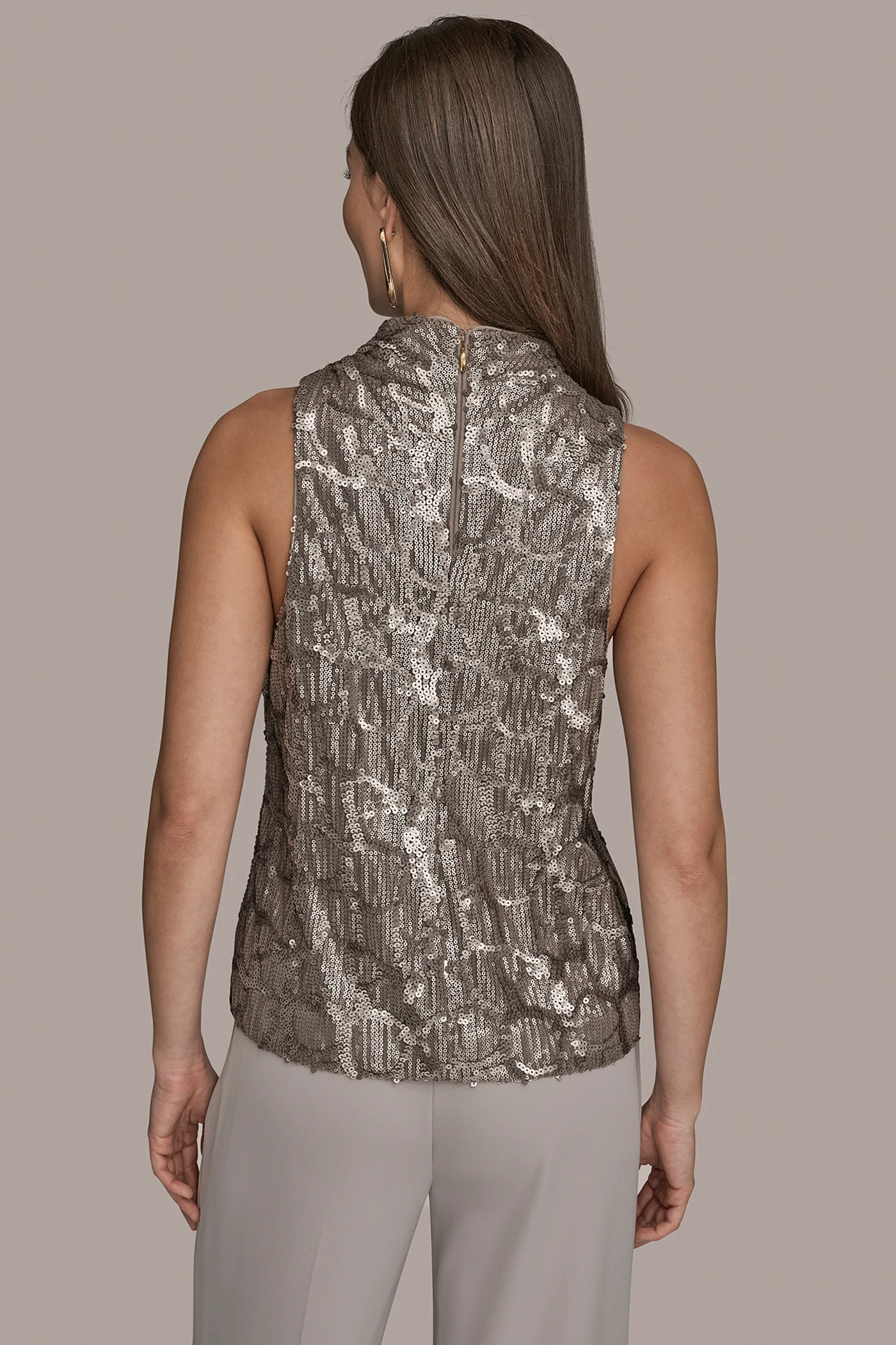 SLEEVELESS HIGH COWL-NECK SEQUIN TOP - VXVOV