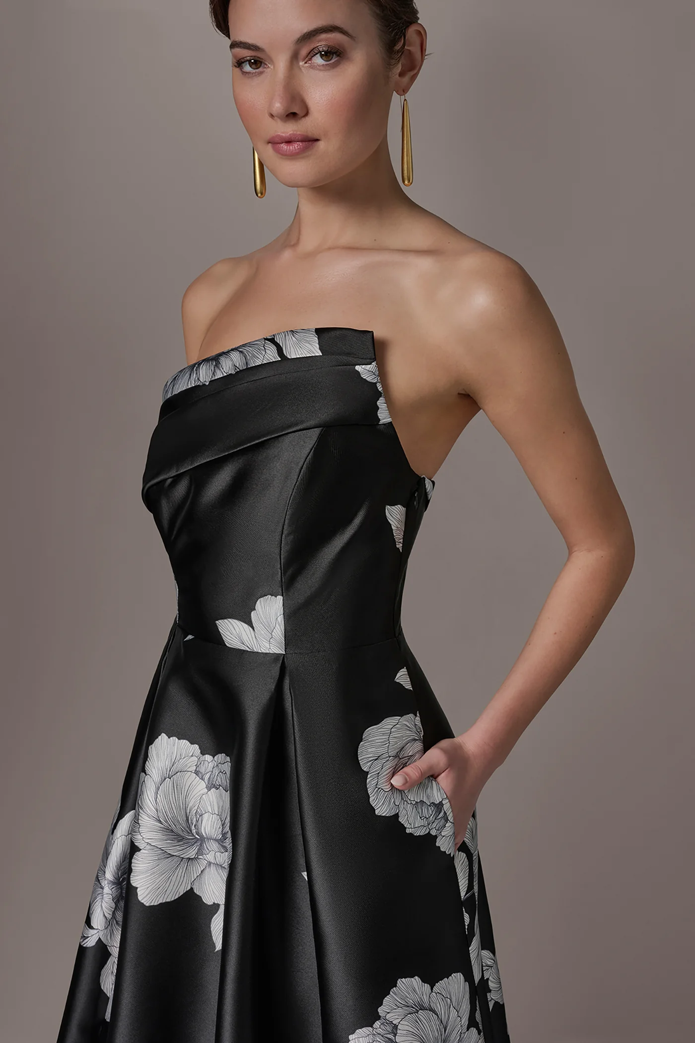 MIKADO FLORAL STRAPLESS BALL GOWN - VXVOV