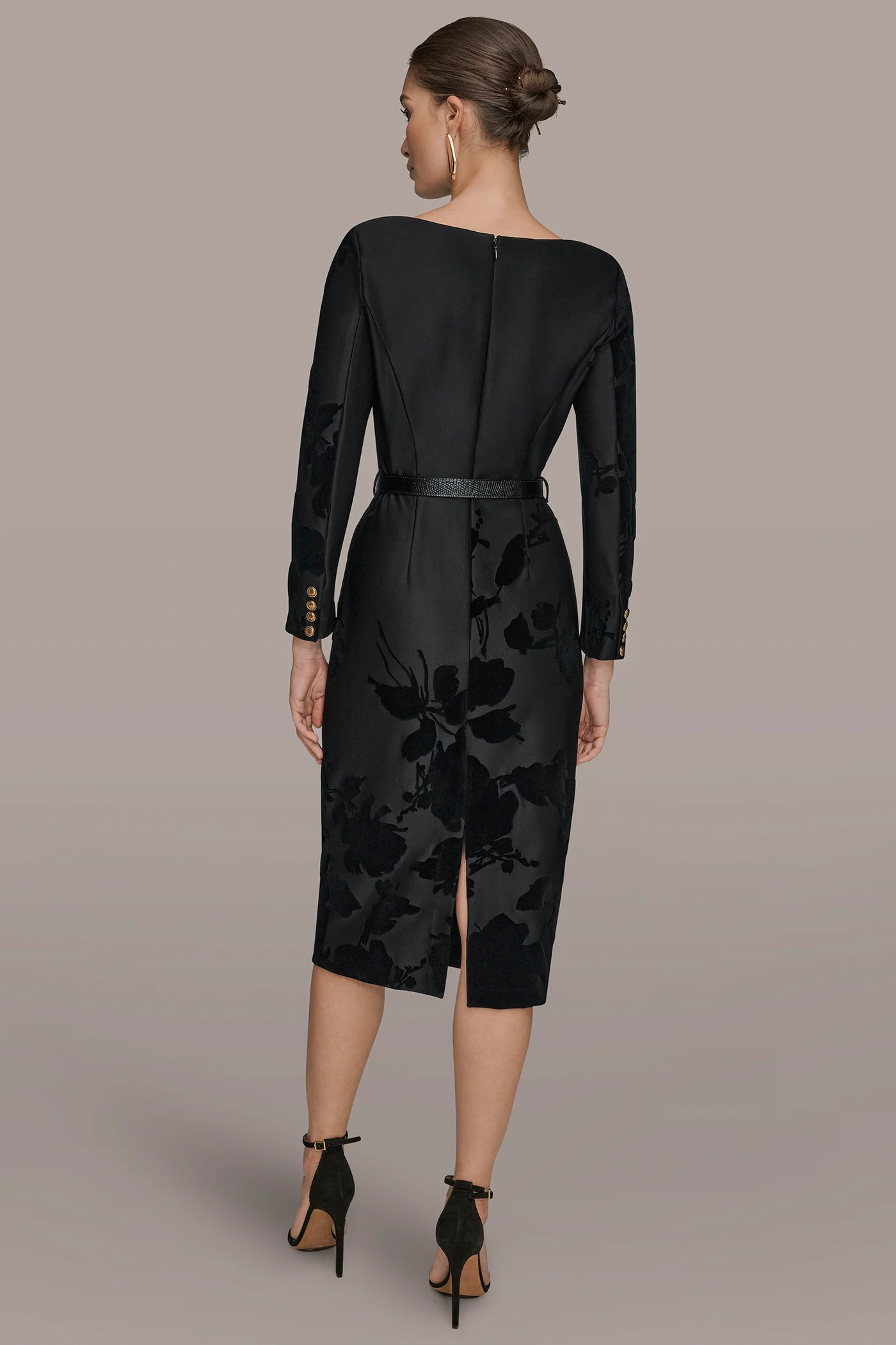 3/4 SLEEVE BOATNECK MIDI SHEATH DRESS - VXVOV