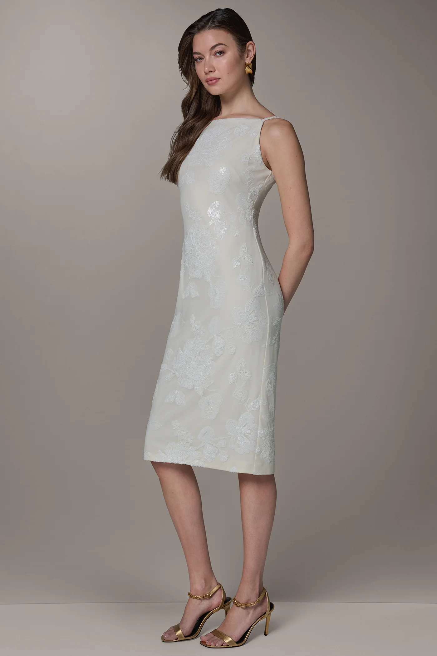 FLORAL SEQUIN MIDI SHEATH DRESS - VXVOV
