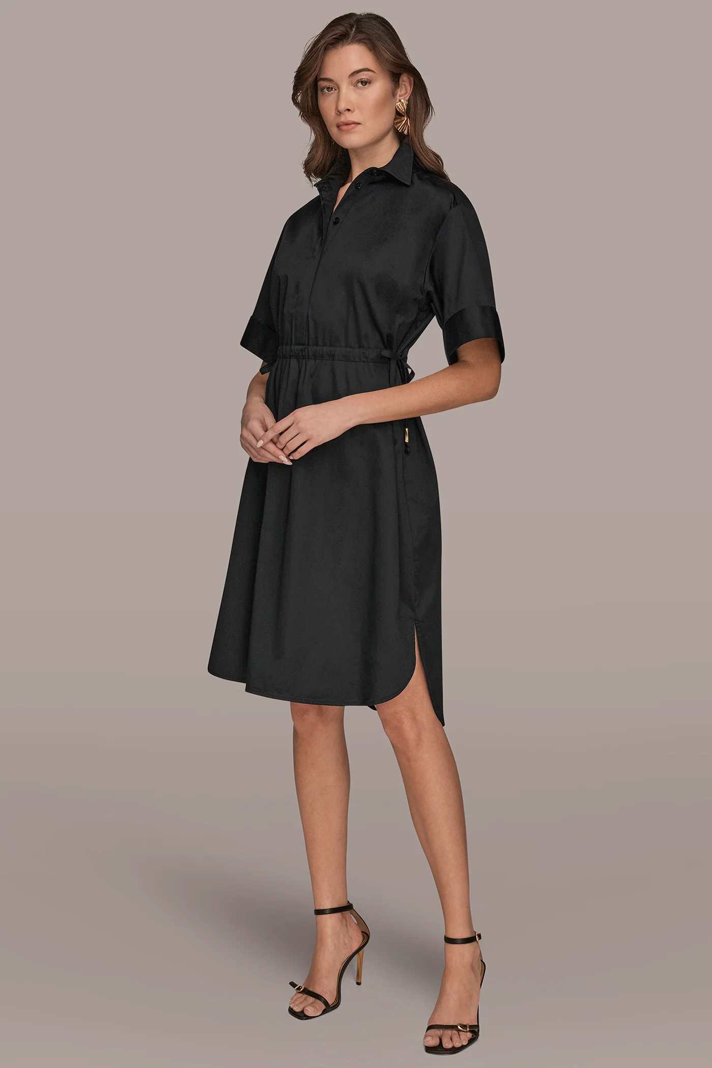 COTTON-SATEEN DRAWSTRING SHIRT DRESS - VXVOV