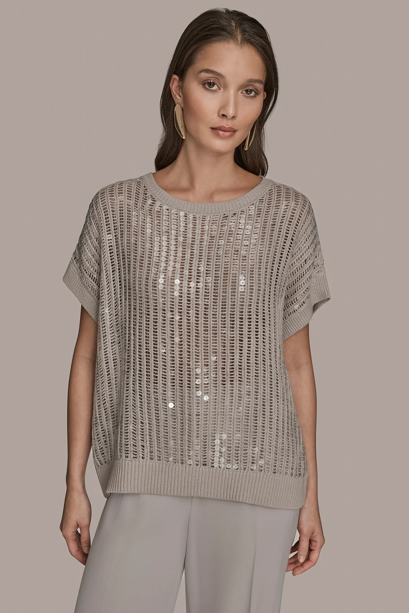 COTTON-BLEND SEQUIN OPEN-KNIT SWEATER - VXVOV