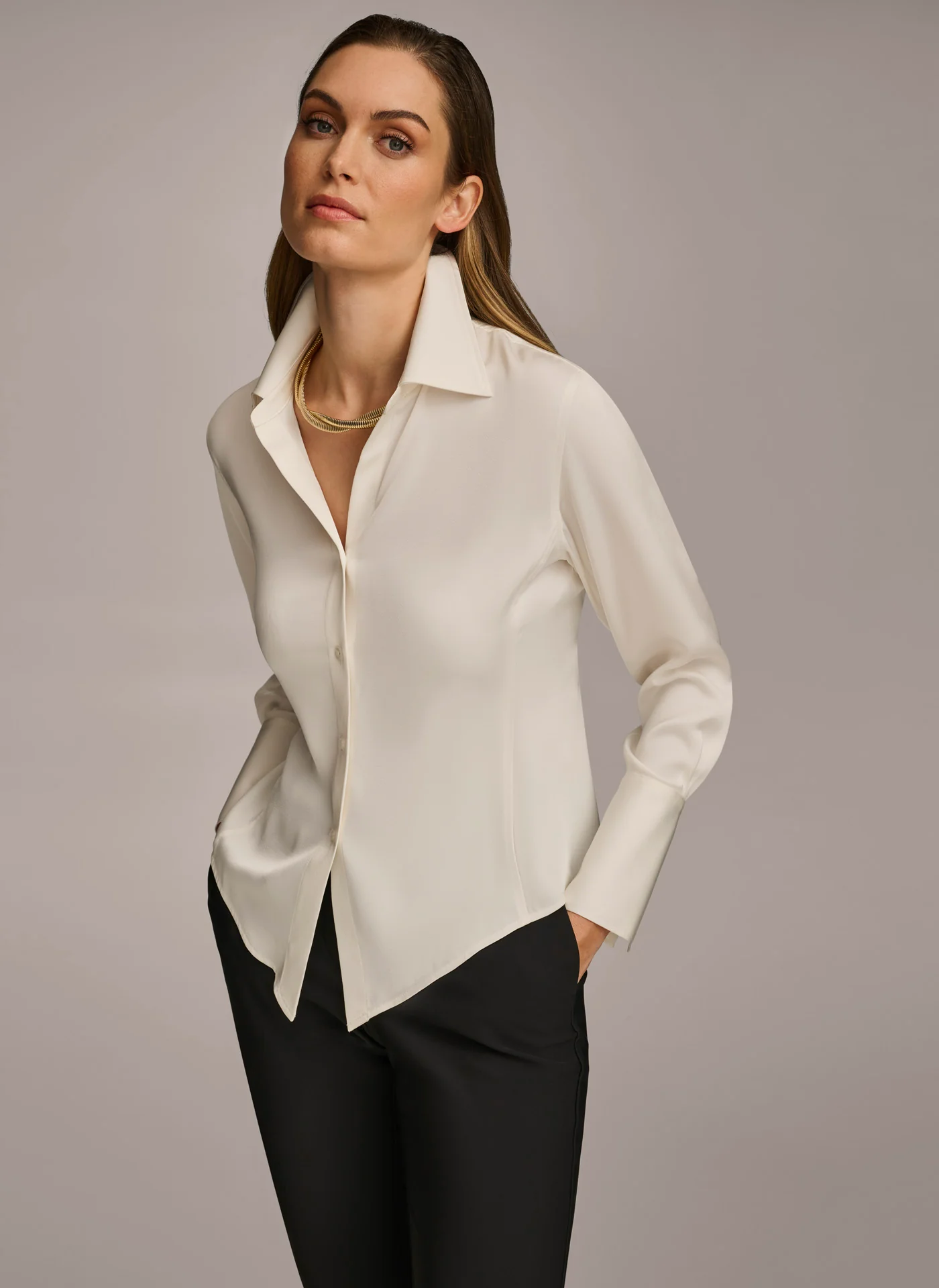 COLLARED BUTTON DOWN BLOUSE - VXVOV