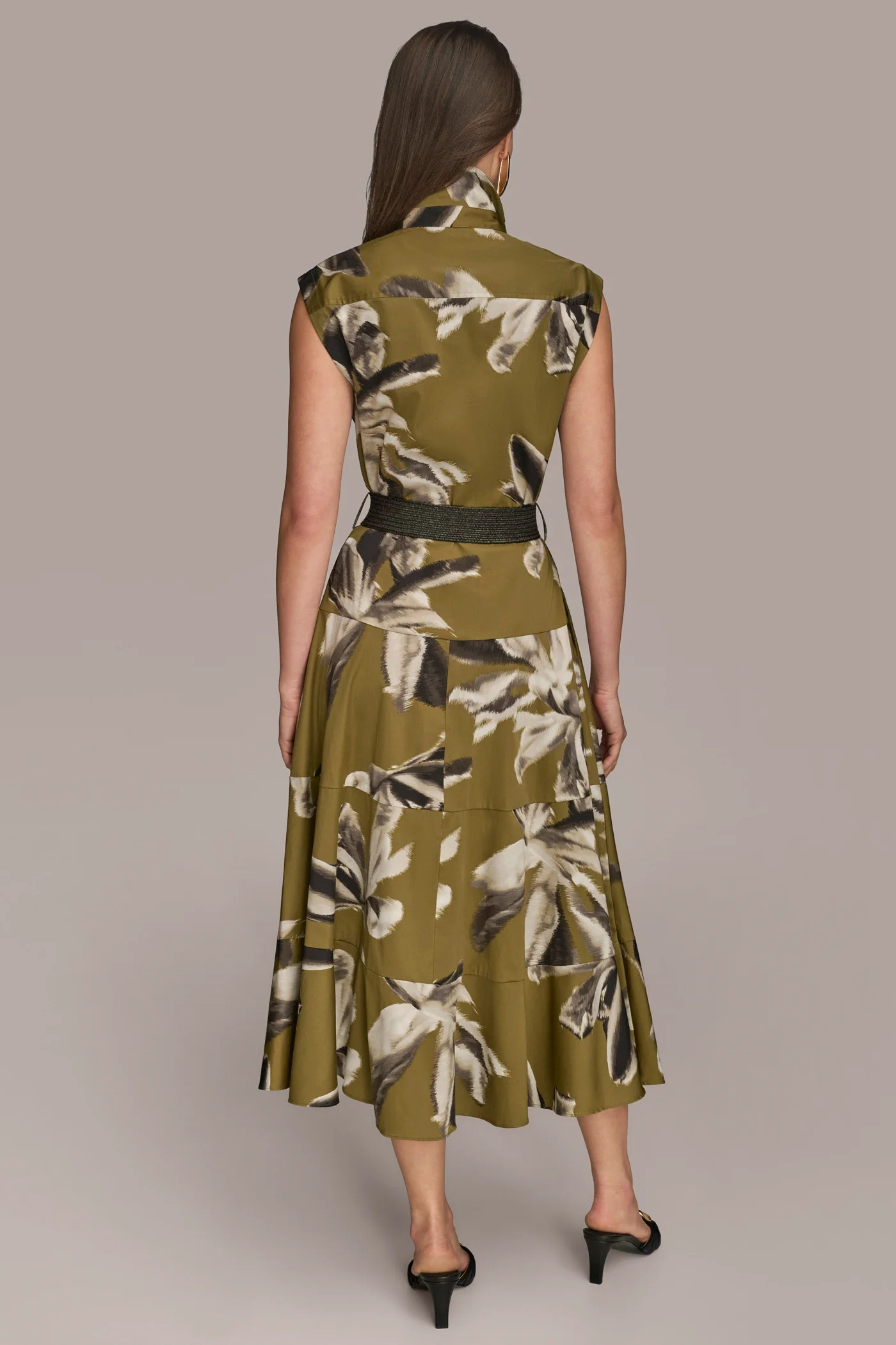 COTTON FLORAL SLEEVELESS MIDI SHIRT DRESS - VXVOV