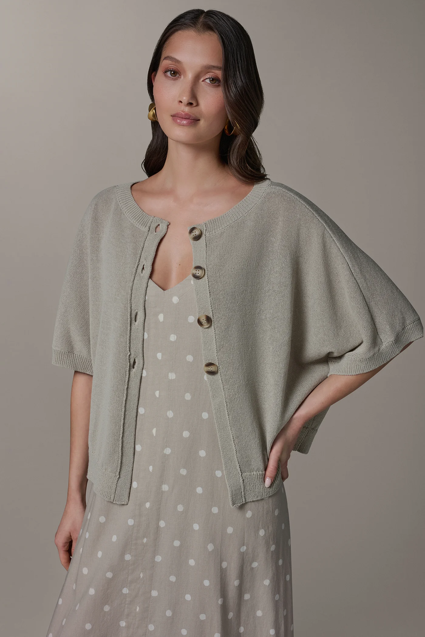 CREW NECK SHORT SLEEVE CARDIGAN - VXVOV