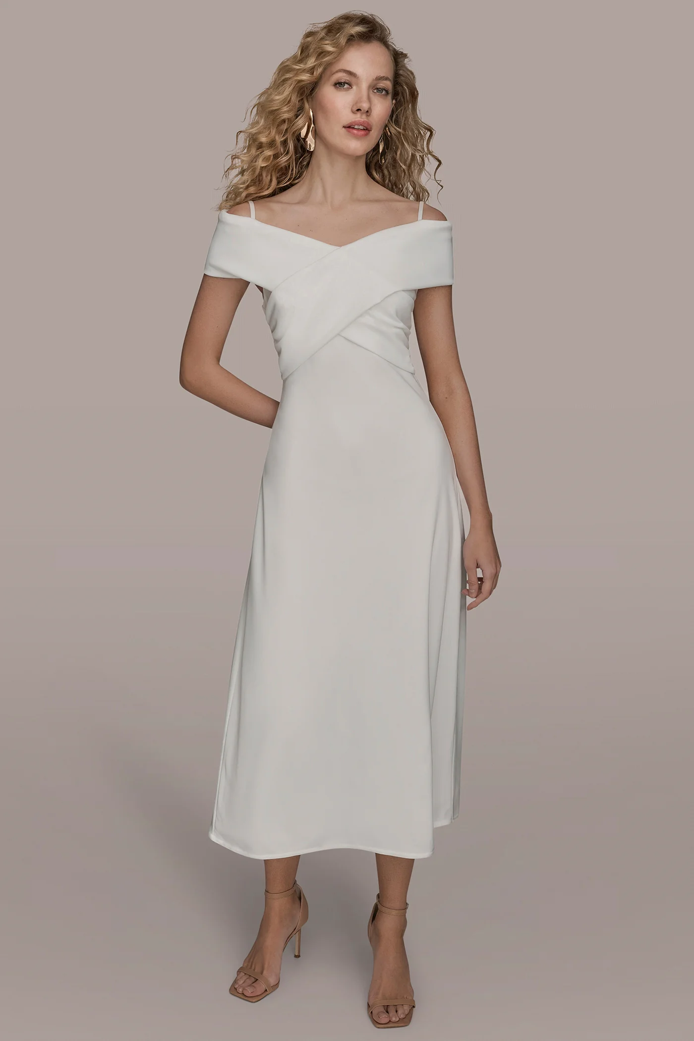 OFF-THE-SHOULDER MIDI A-LINE DRESS - VXVOV
