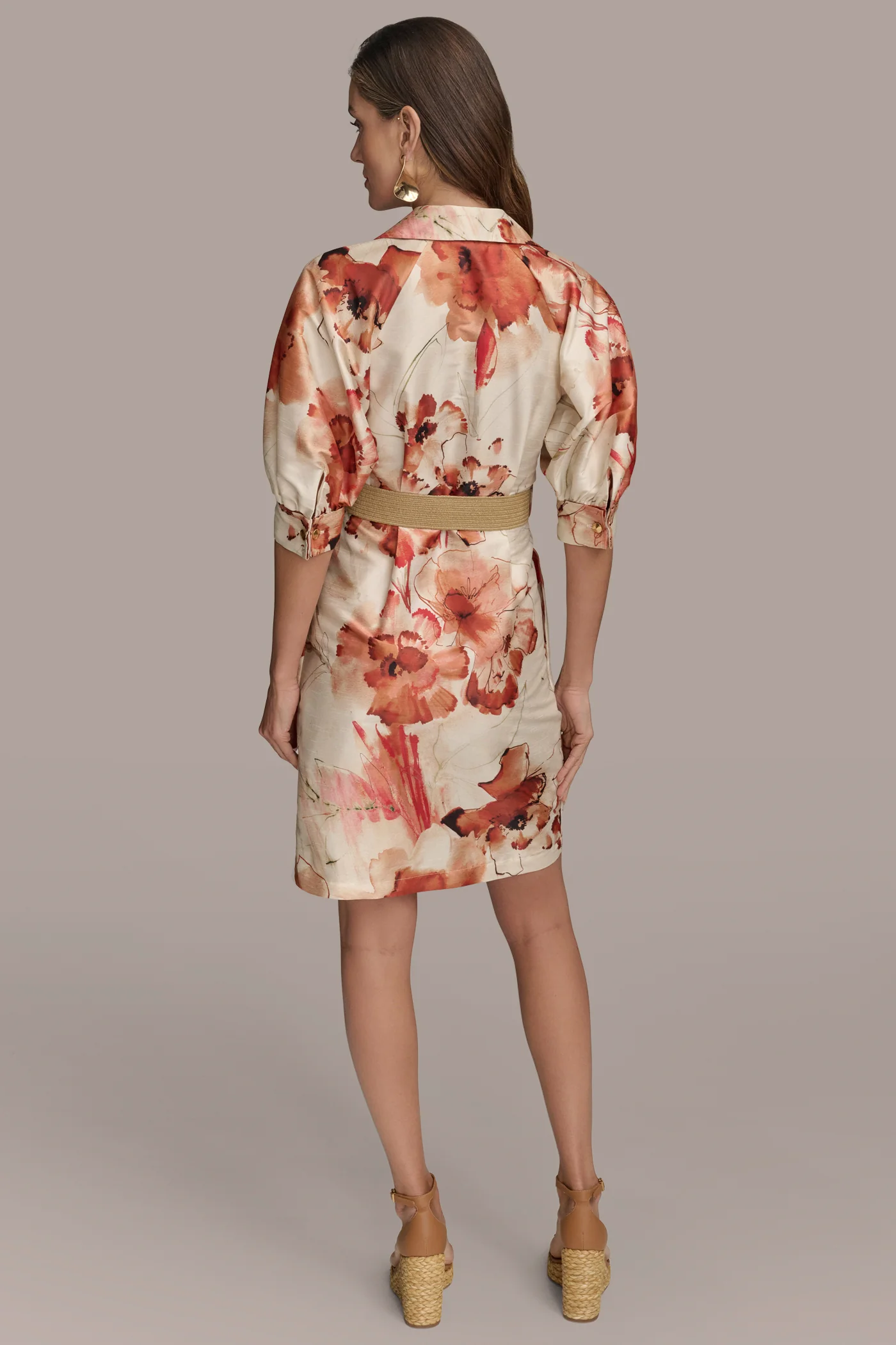 FLORAL PUFF SLEEVE MINI SHIRT DRESS - VXVOV
