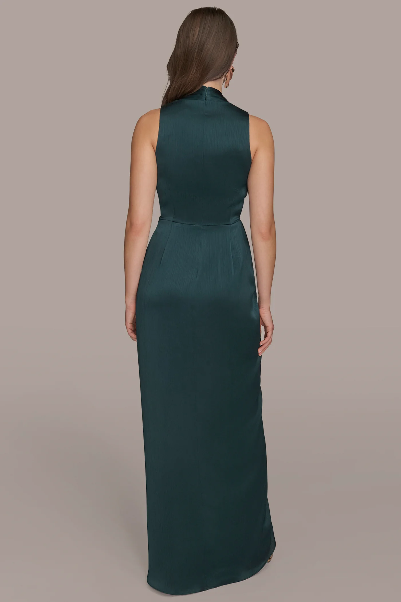 CRINKLE SATIN SLEEVELESS MAXI WRAP DRESS - VXVOV