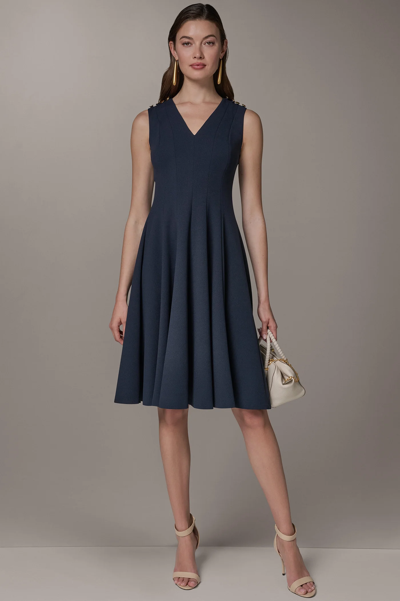 SLEEVELESS BUTTON MIDI FIT AND FLARE DRESS - VXVOV