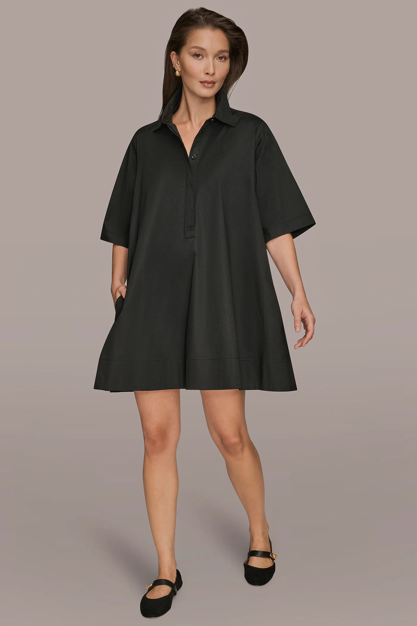 ELBOW-SLEEVE MINI SHIRT DRESS - VXVOV