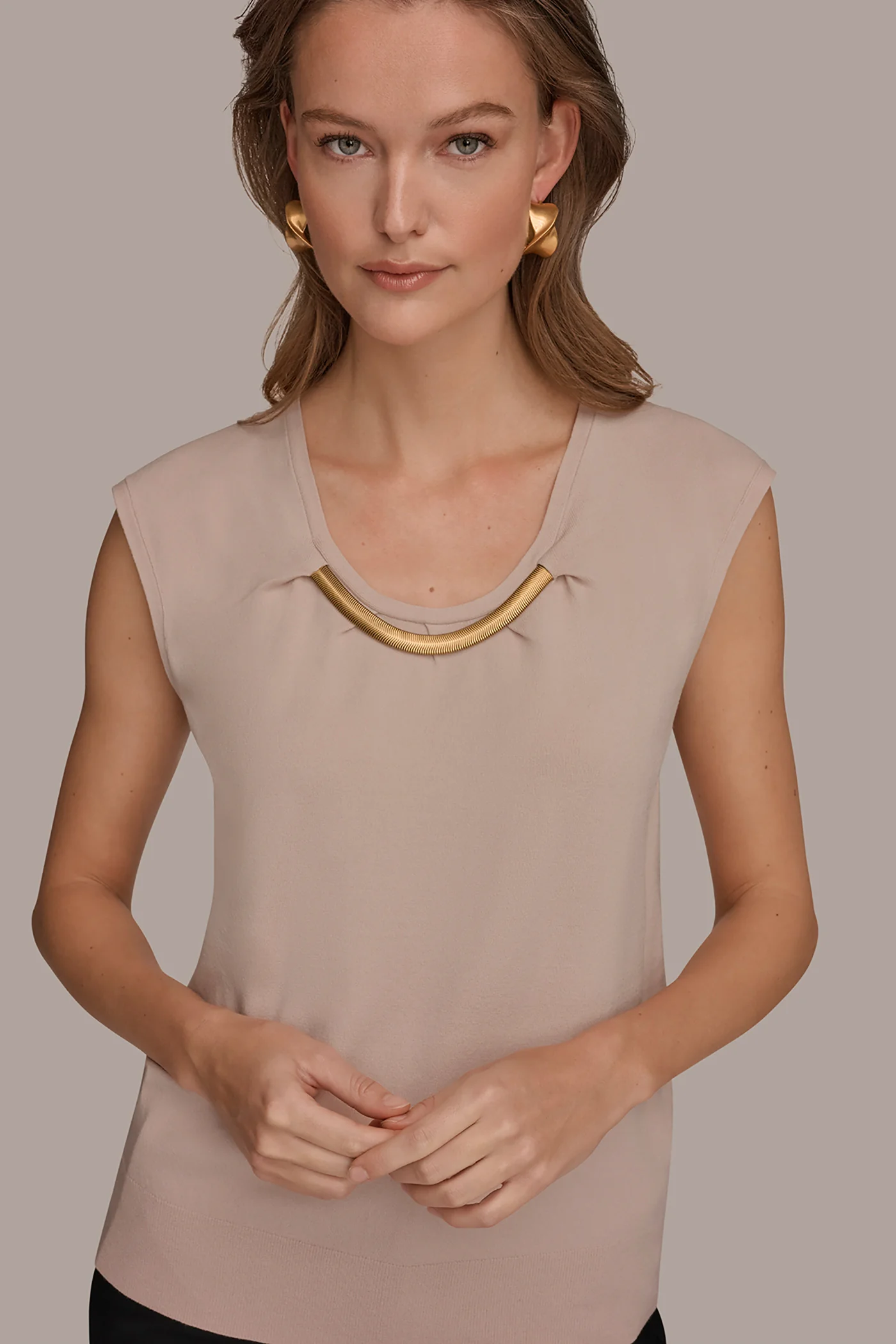 CAP SLEEVE METALLIC TRIM SWEATER - VXVOV
