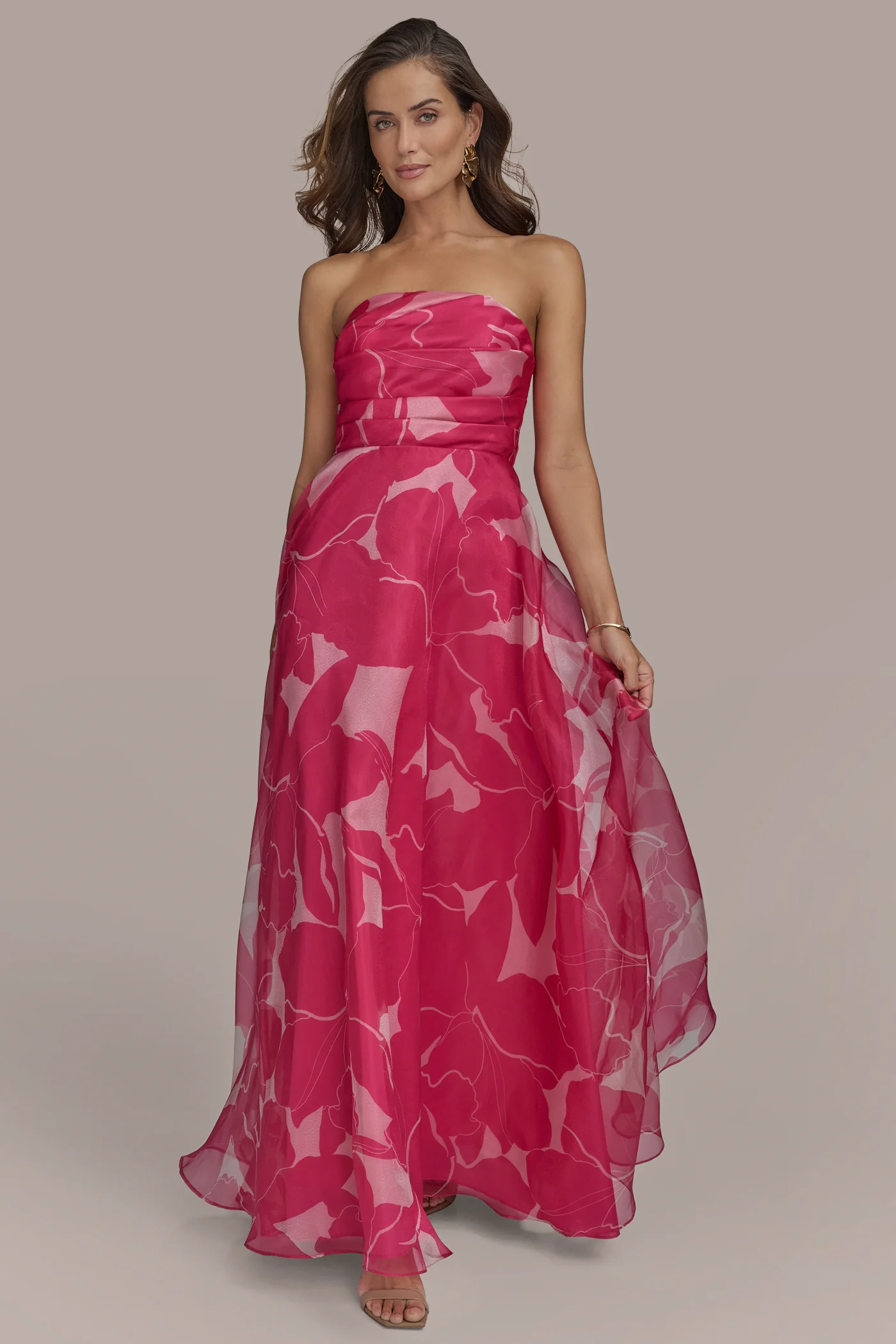 ORGANZA FLORAL STRAPLESS BALL GOWN - VXVOV