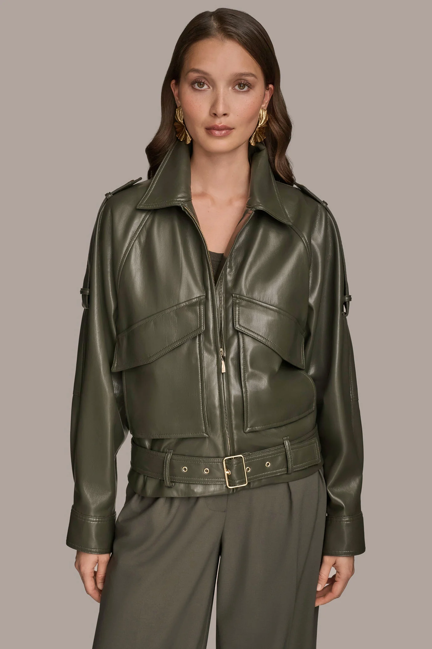 BELTED FAUX LEATHER BIKER JACKET - VXVOV
